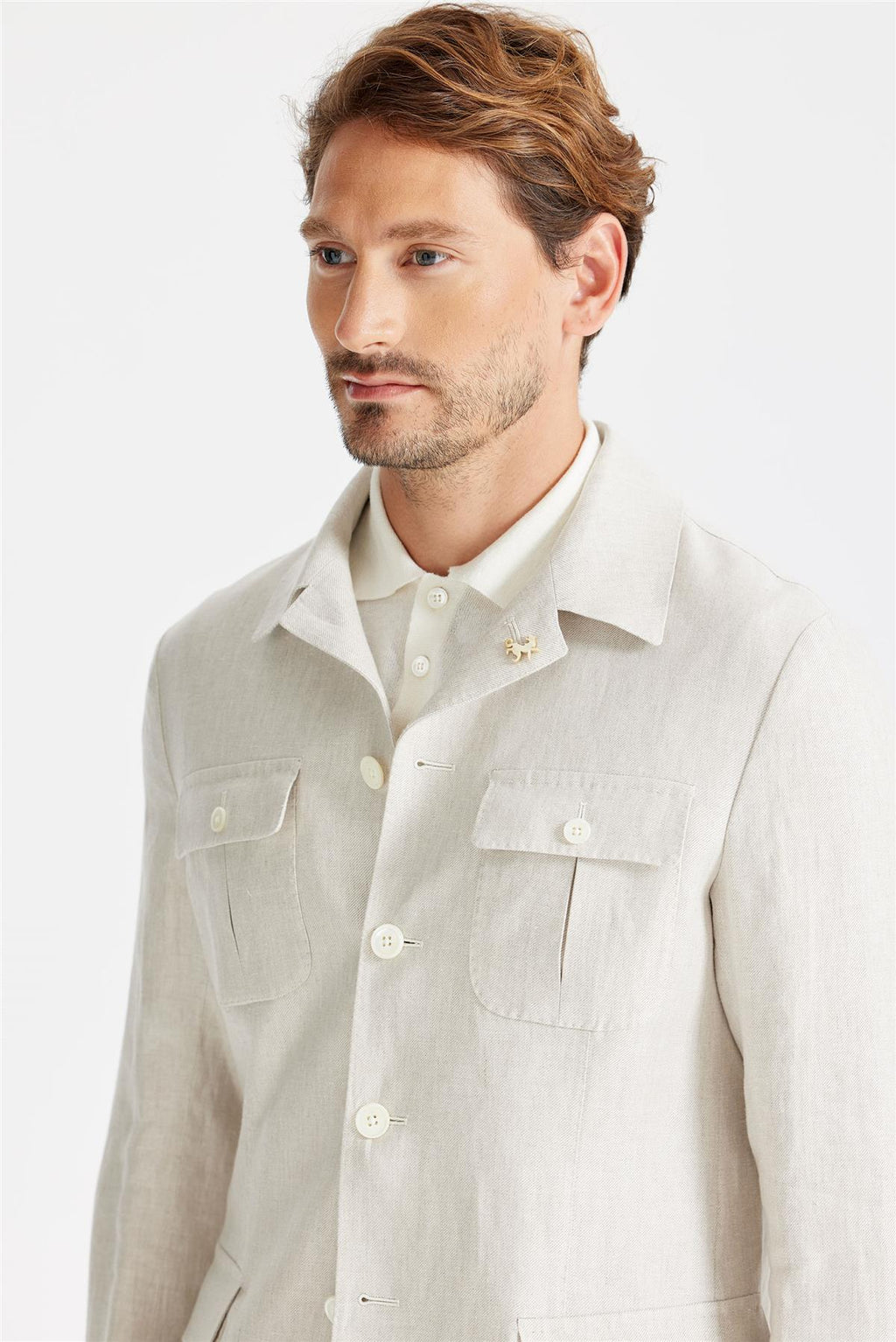 Bej Keten Safari Ceket - Image 5