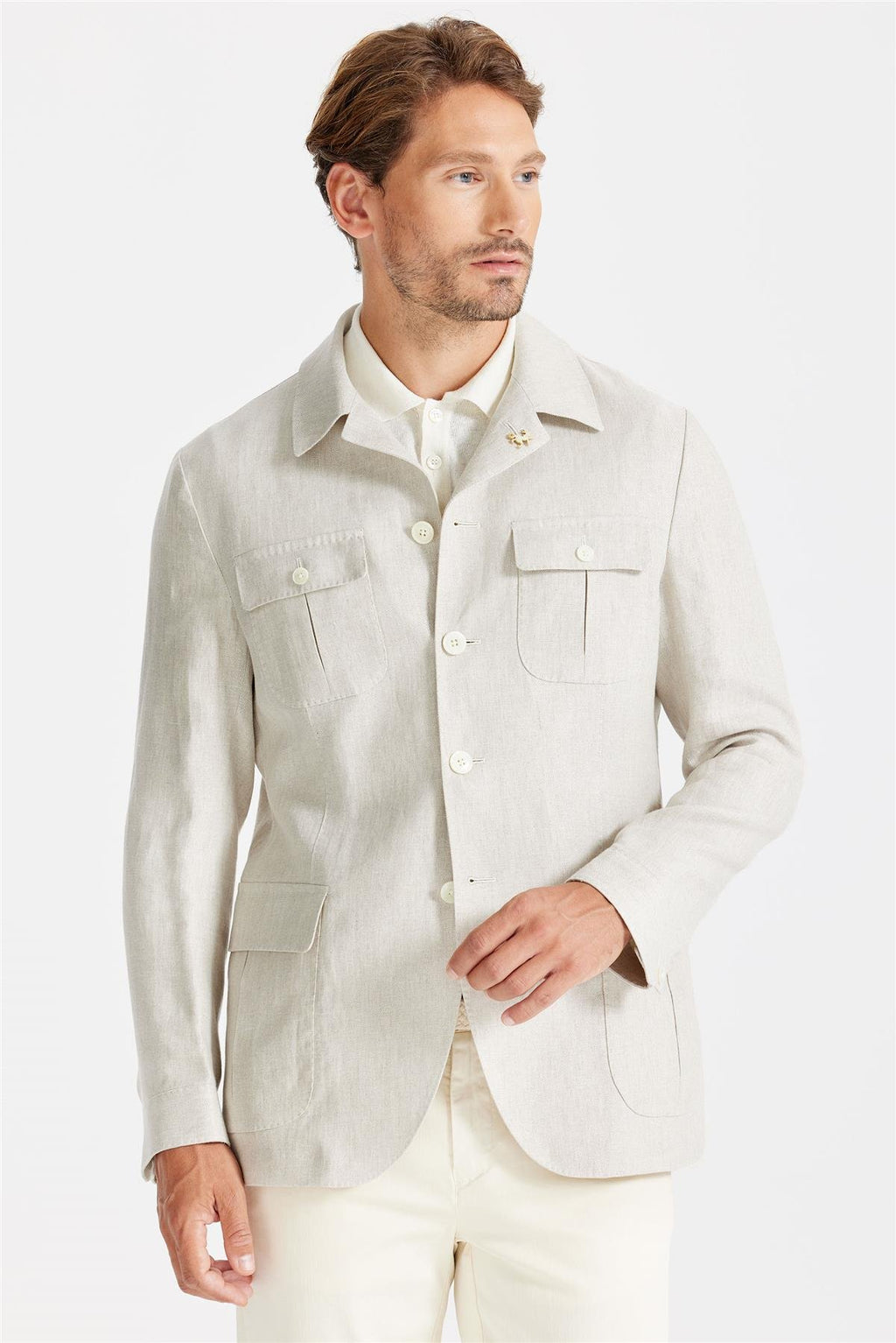 Bej Keten Safari Ceket - Image 3