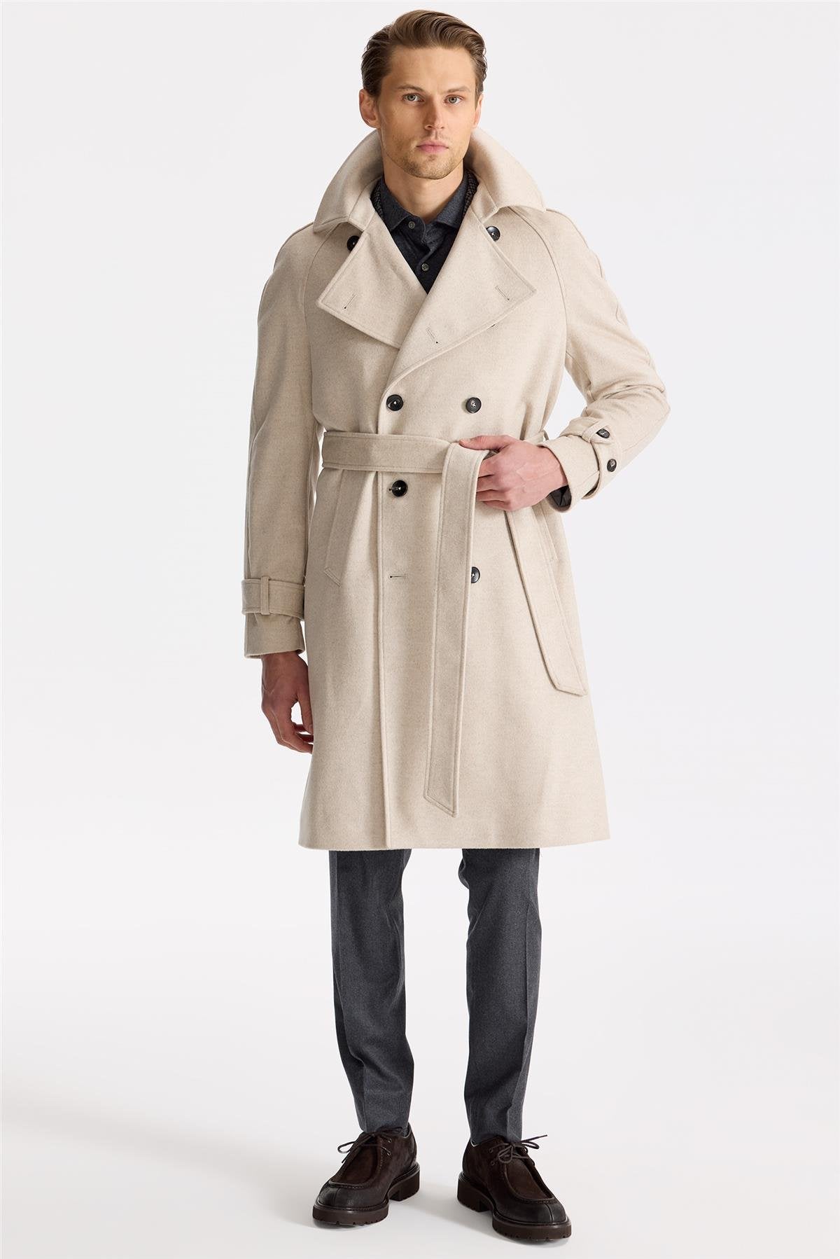 Bej Kruvaze Yün Kaşmir Palto - Image 3