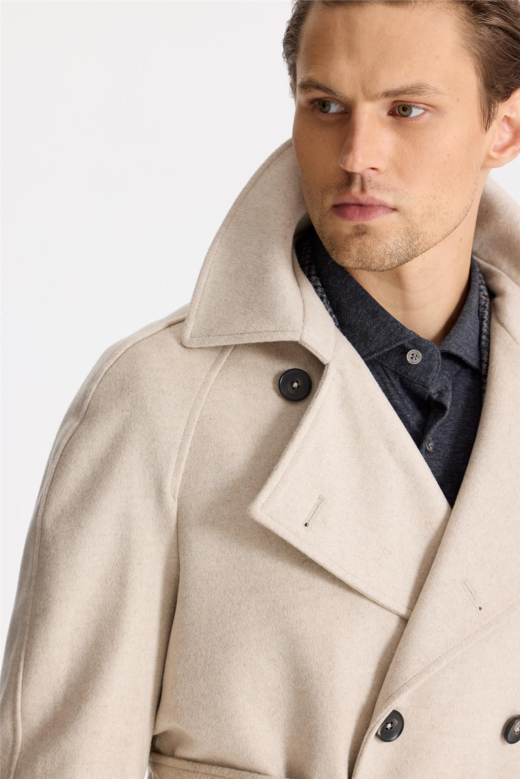 Bej Kruvaze Yün Kaşmir Palto - Image 4