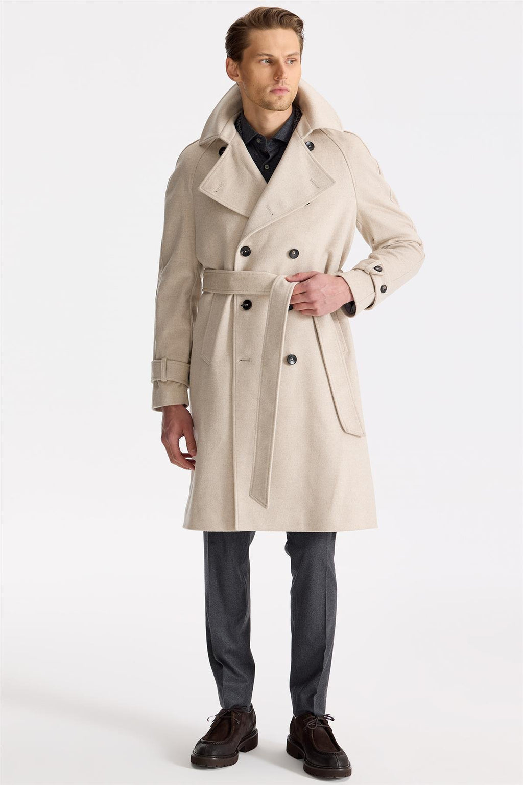 Bej Kruvaze Yün Kaşmir Palto - Image 2