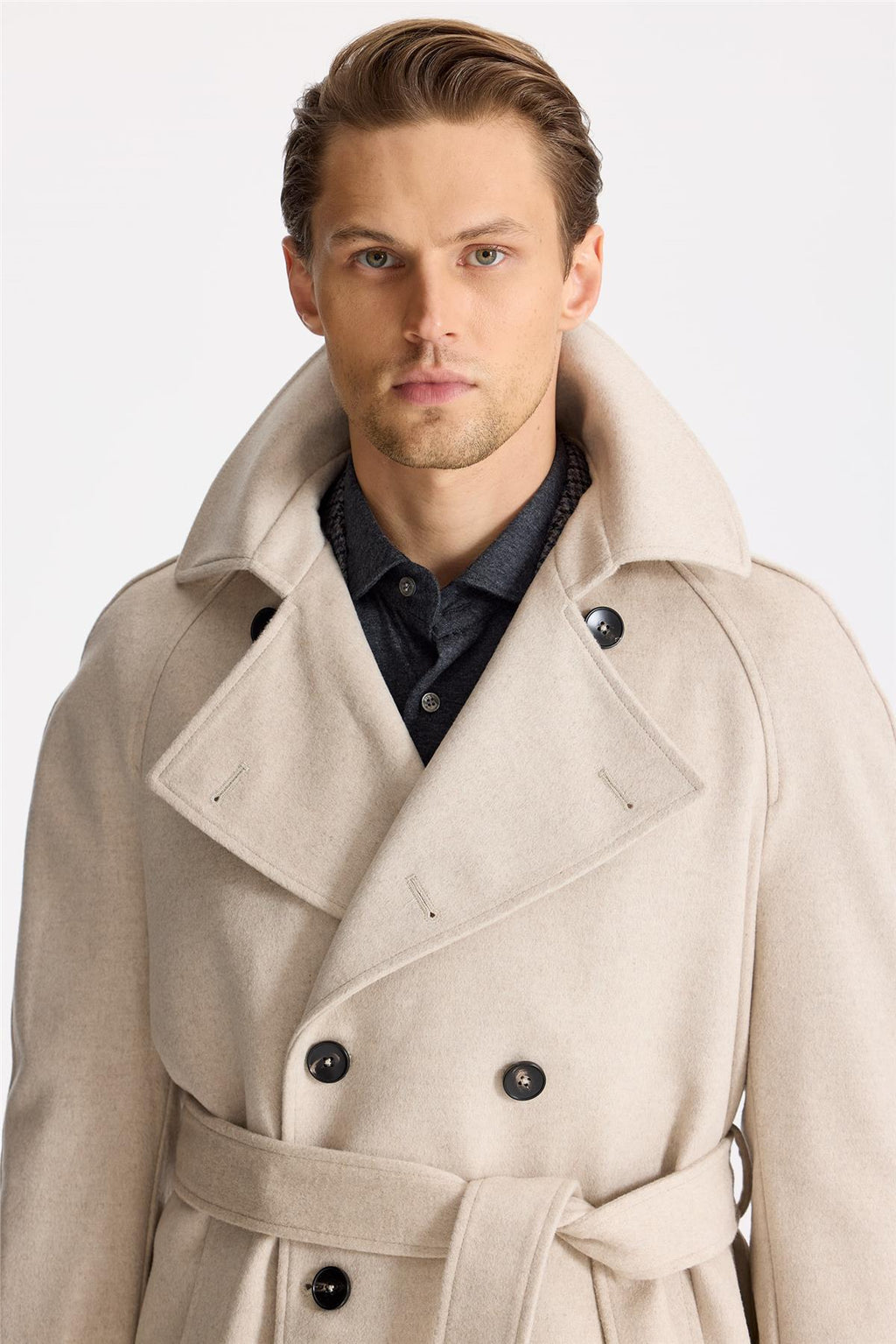 Bej Kruvaze Yün Kaşmir Palto - Image 5