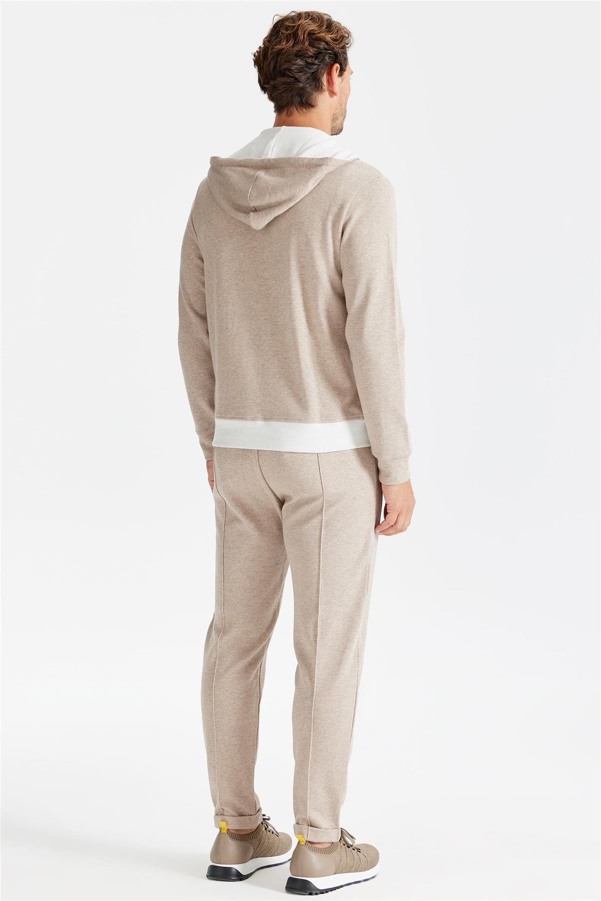 Bej Pamuk Kapüşonlu Eşofman Takımı - Image 2