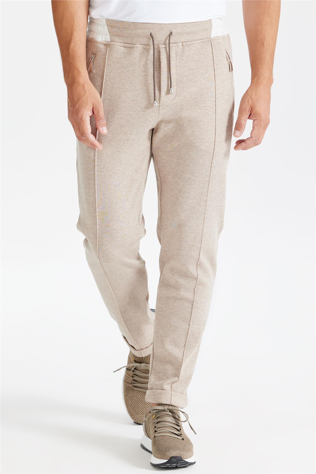 Bej Pamuk Kapüşonlu Eşofman Takımı - Image 4