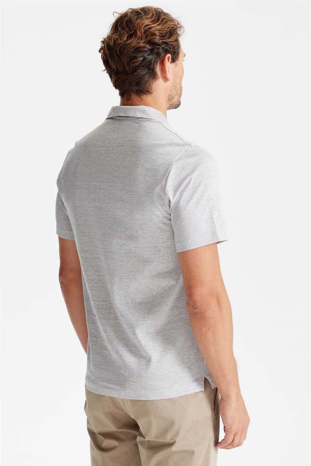 Bej Pamuk Keten Polo Yaka T-Shirt - Image 5