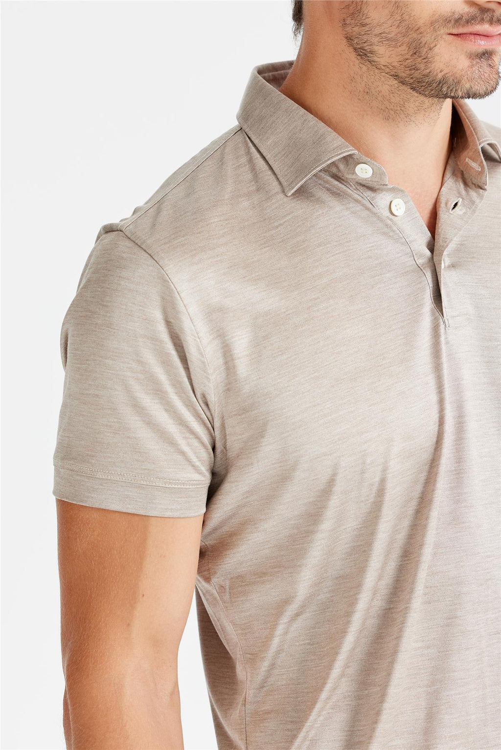 Bej Polo Yaka İpek T-Shirt - 5