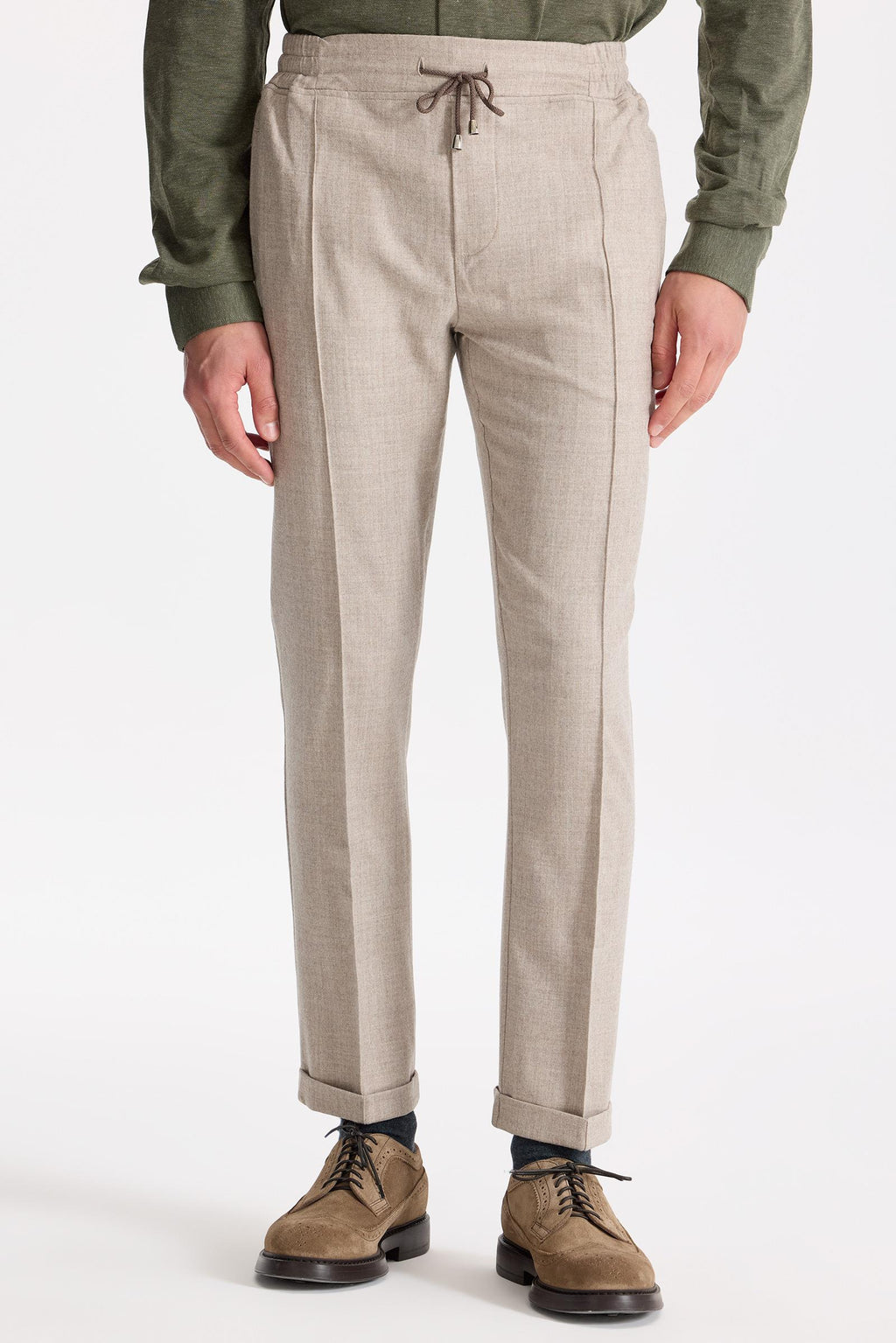 Bej Saf Yün Spor Pantolon - 4