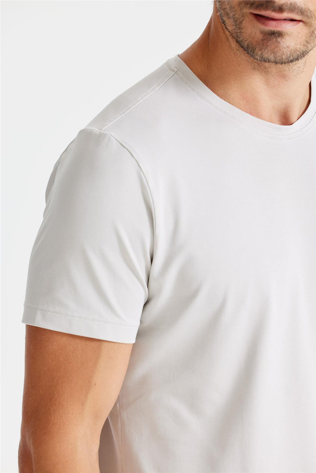 Bej Sıfır Yaka Oxford Teknik Kumaş T-Shirt - 4