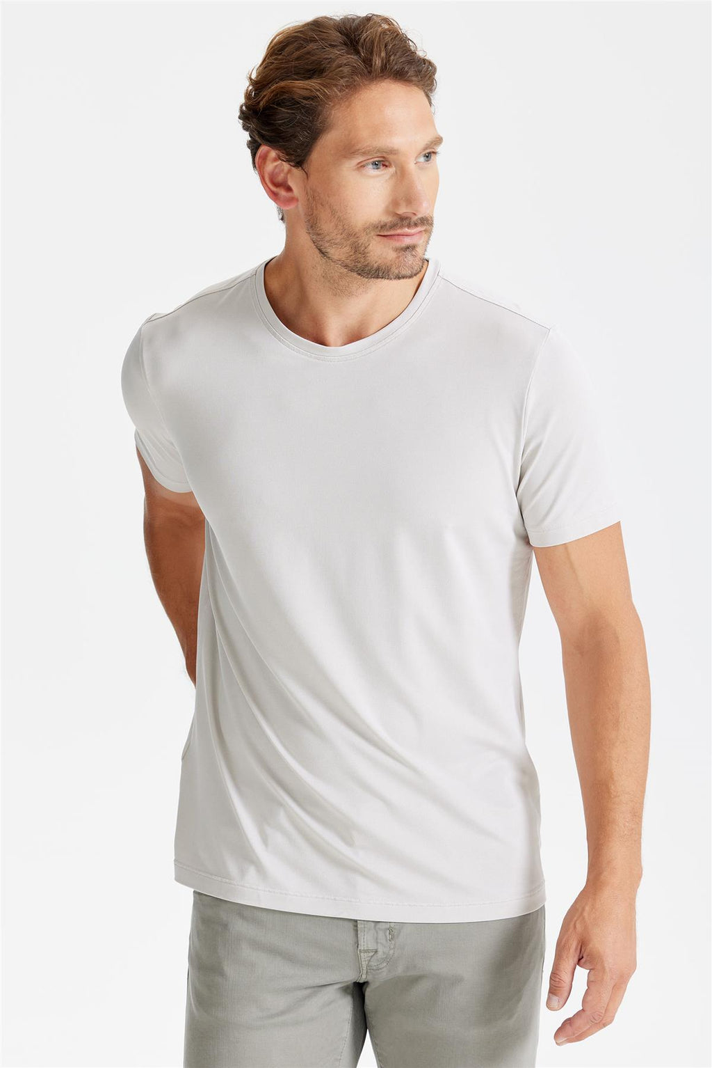 Bej Sıfır Yaka Oxford Teknik Kumaş T-Shirt - 2