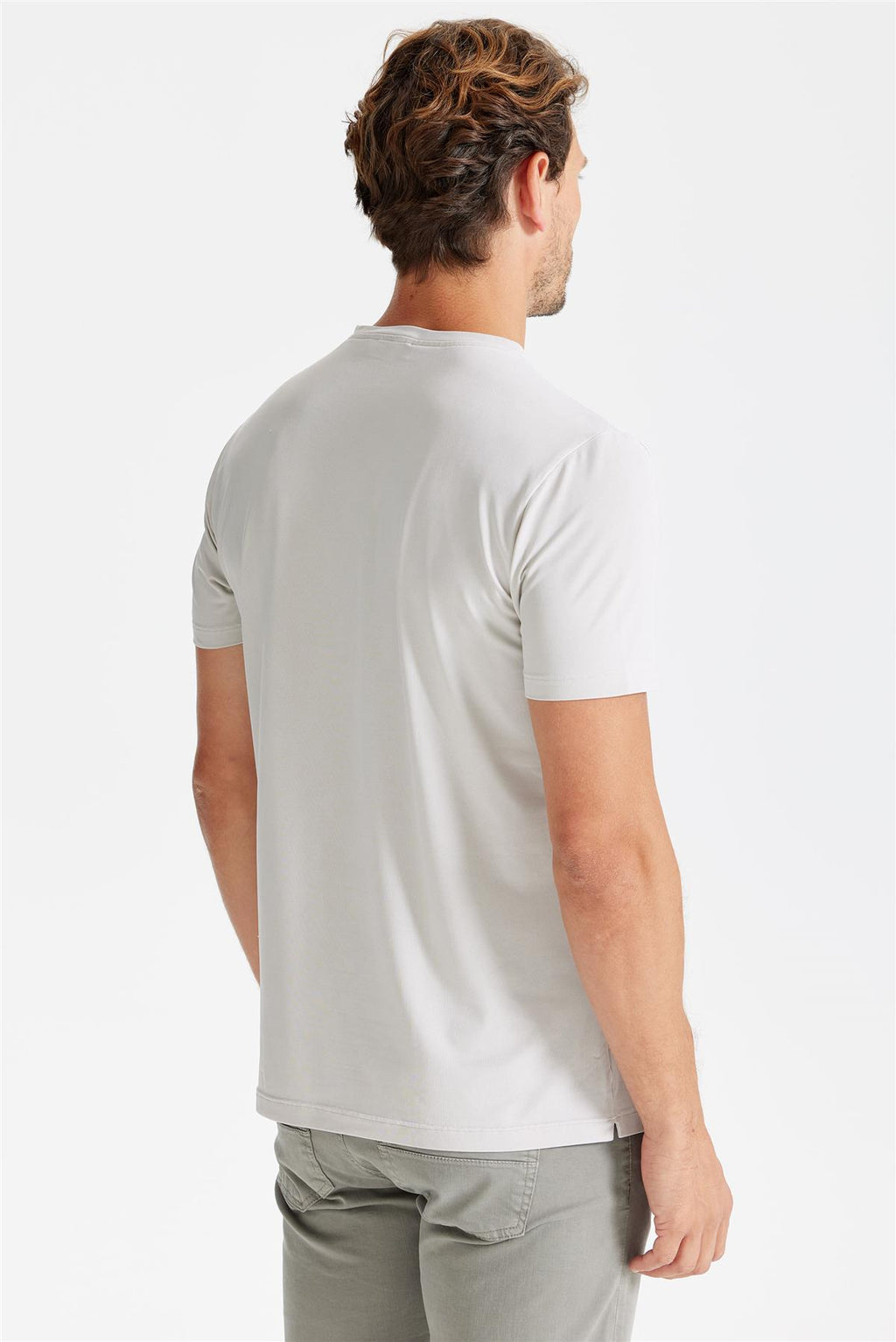 Bej Sıfır Yaka Oxford Teknik Kumaş T-Shirt - 5