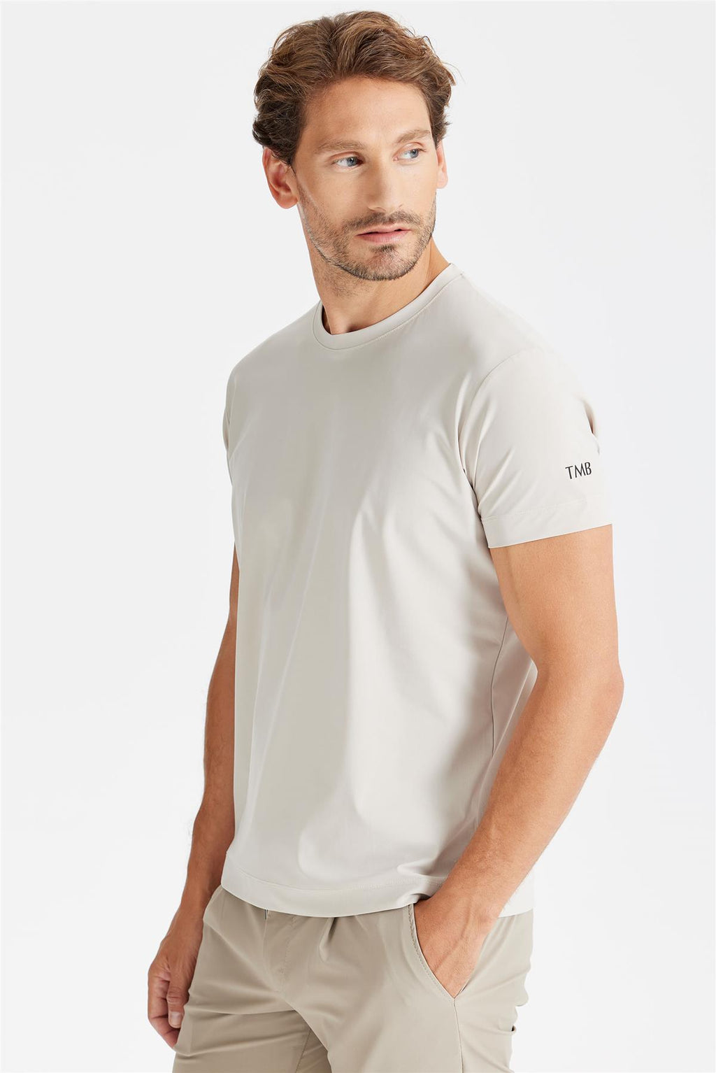 Bej Sıfır Yaka Teknik T-Shirt - 4