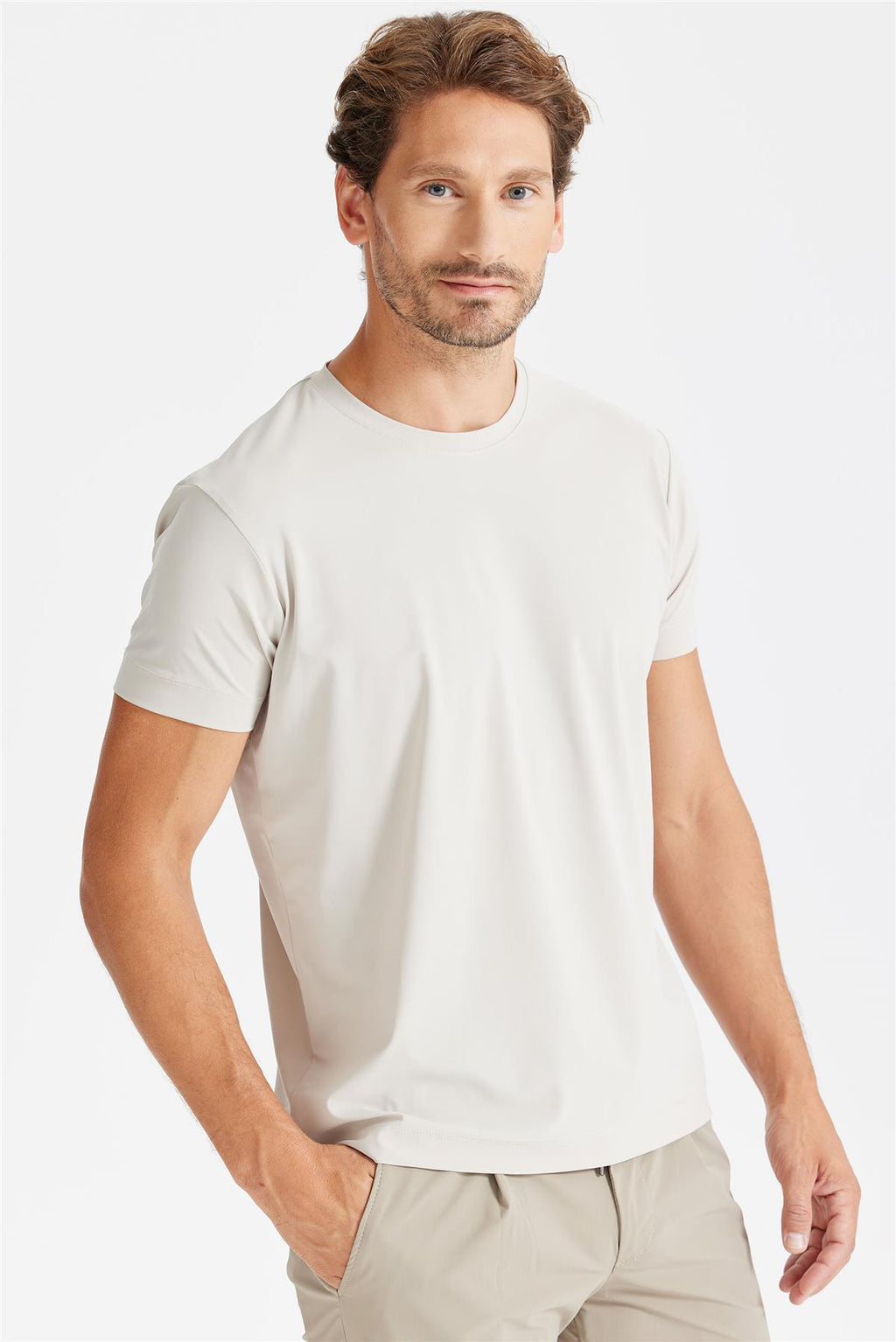 Bej Sıfır Yaka Teknik T-Shirt - 2