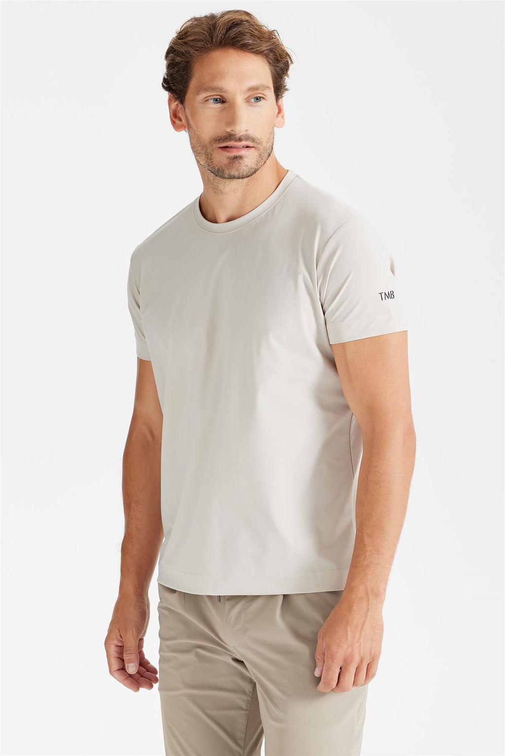 Bej Sıfır Yaka Teknik T-Shirt - 3