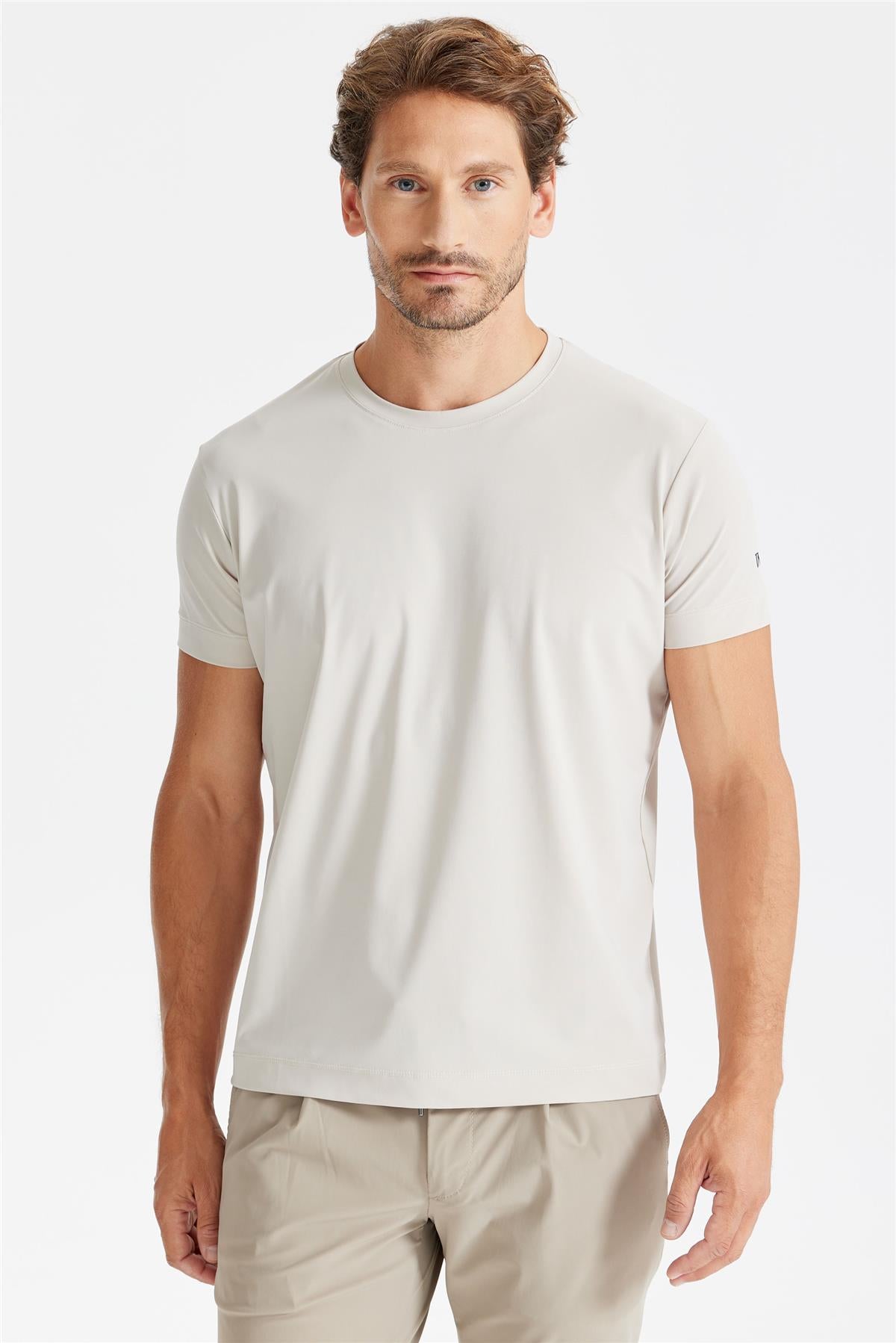 Bej Sıfır Yaka Teknik T-Shirt - 1