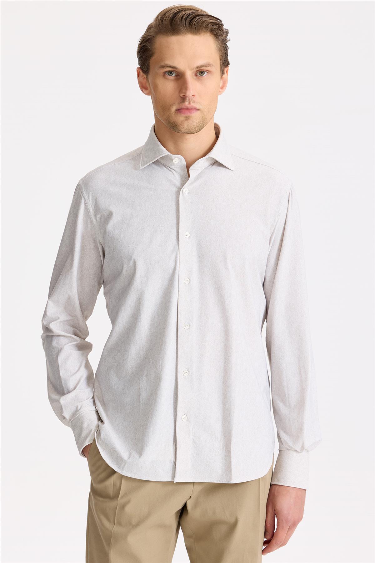 Bej Teknik Kumaş Gömlek - Image 3