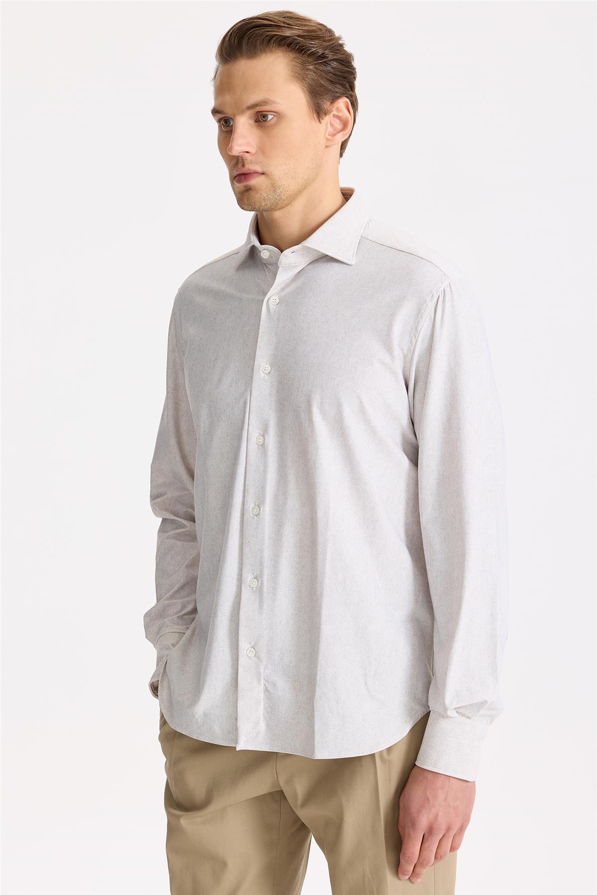 Bej Teknik Kumaş Gömlek - Image 4