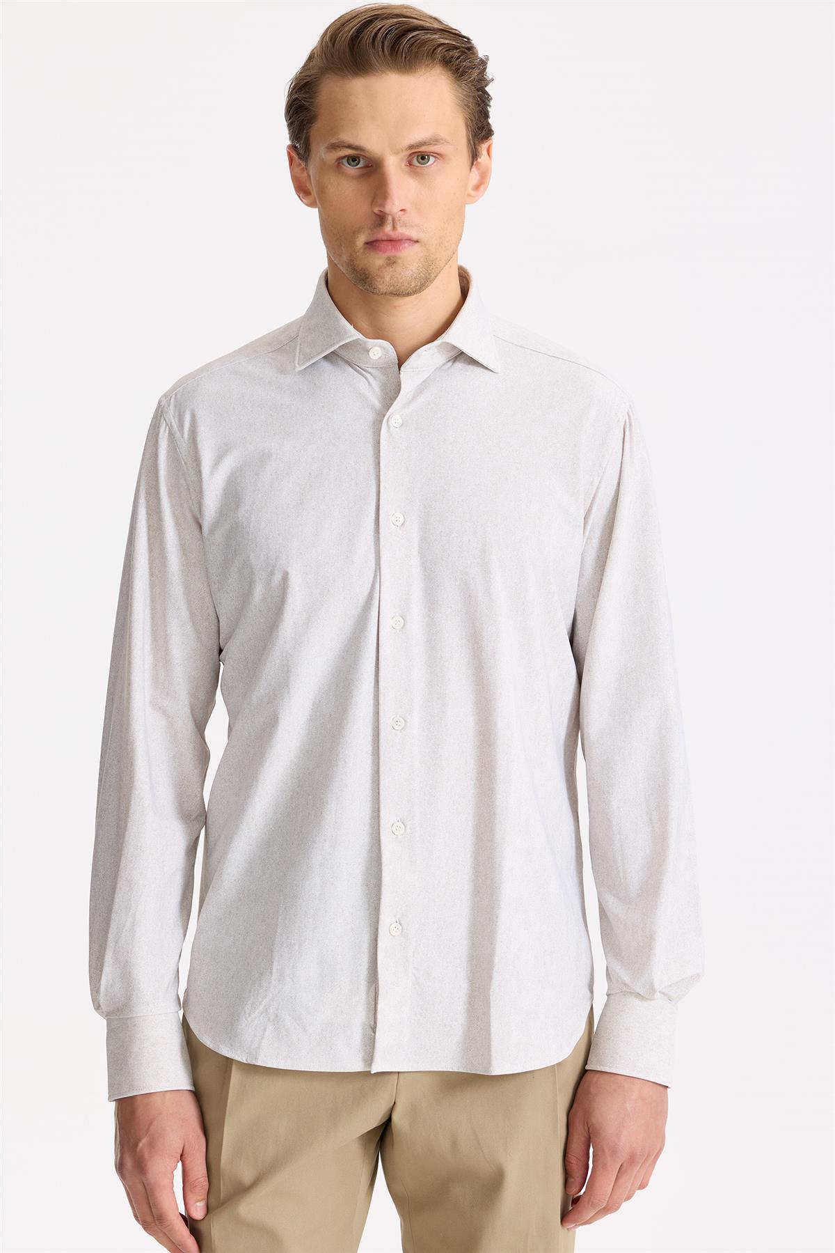 Bej Teknik Kumaş Gömlek - Image 1