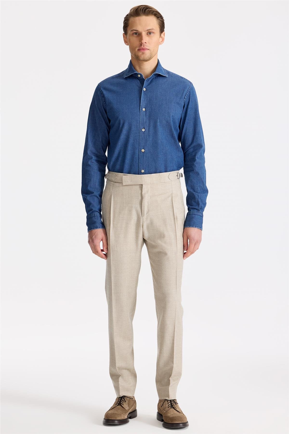 Bej Tokalı Yün Flanel Pantolon - Image 3