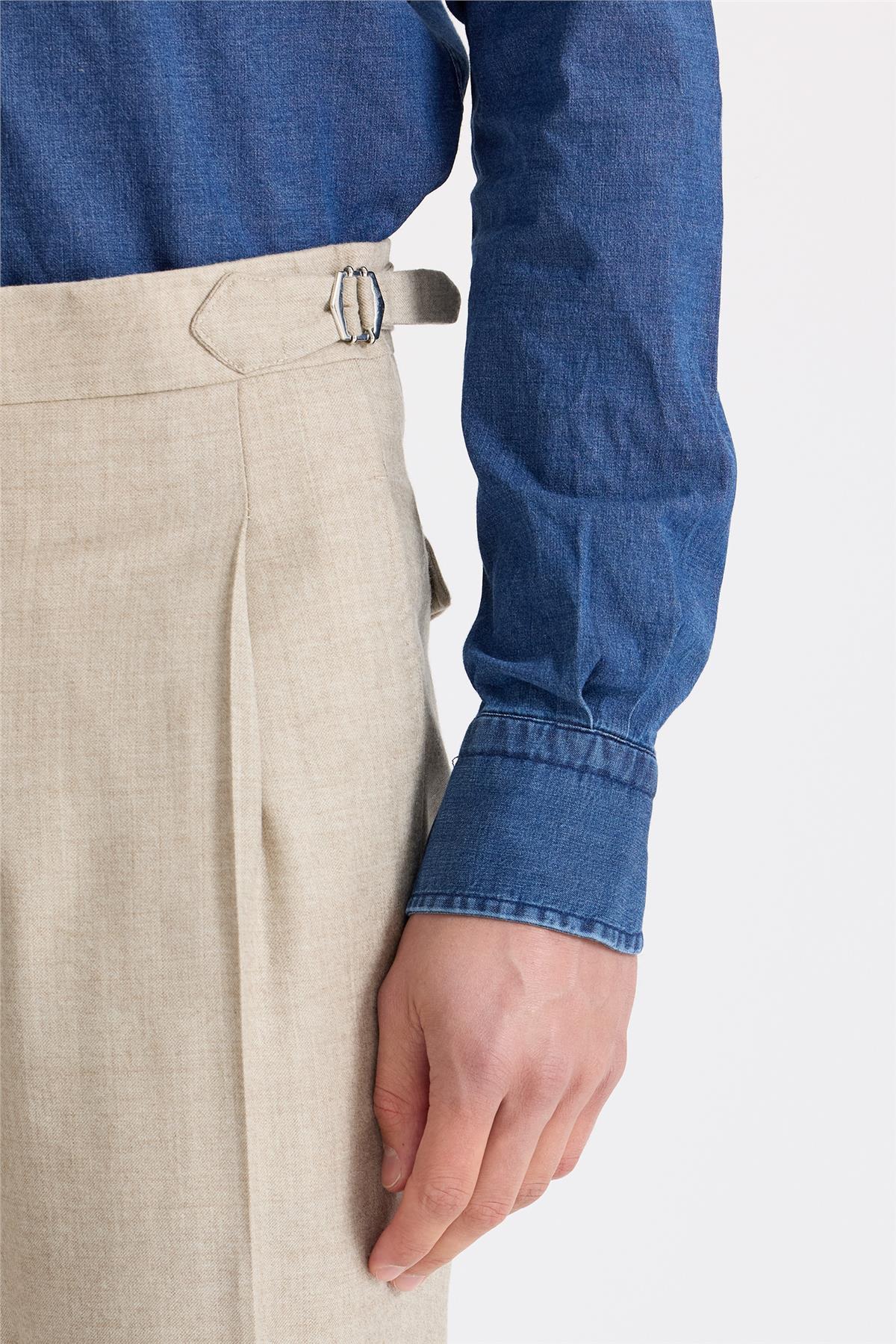 Bej Tokalı Yün Flanel Pantolon - Image 4