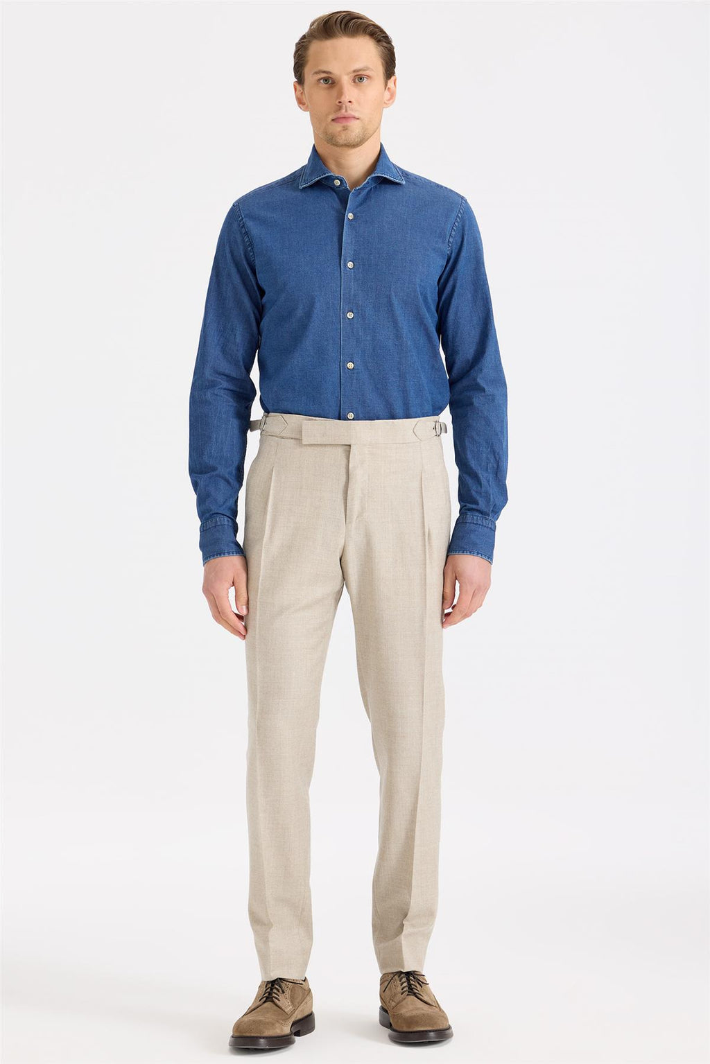 Bej Tokalı Yün Flanel Pantolon - 1