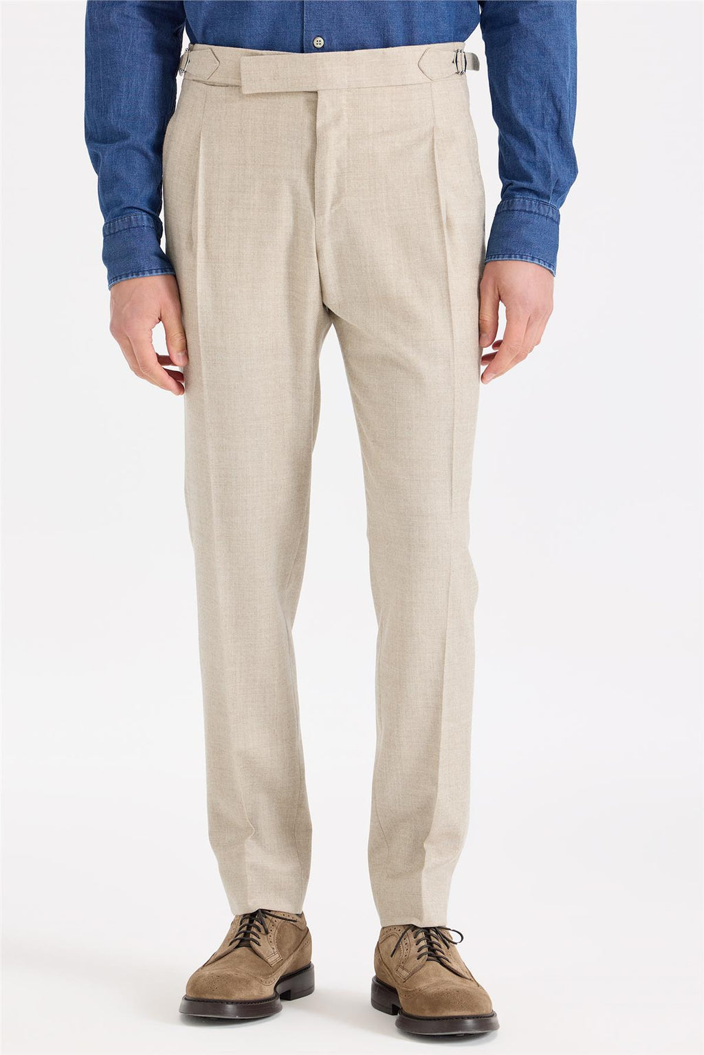 Bej Tokalı Yün Flanel Pantolon - Image 2