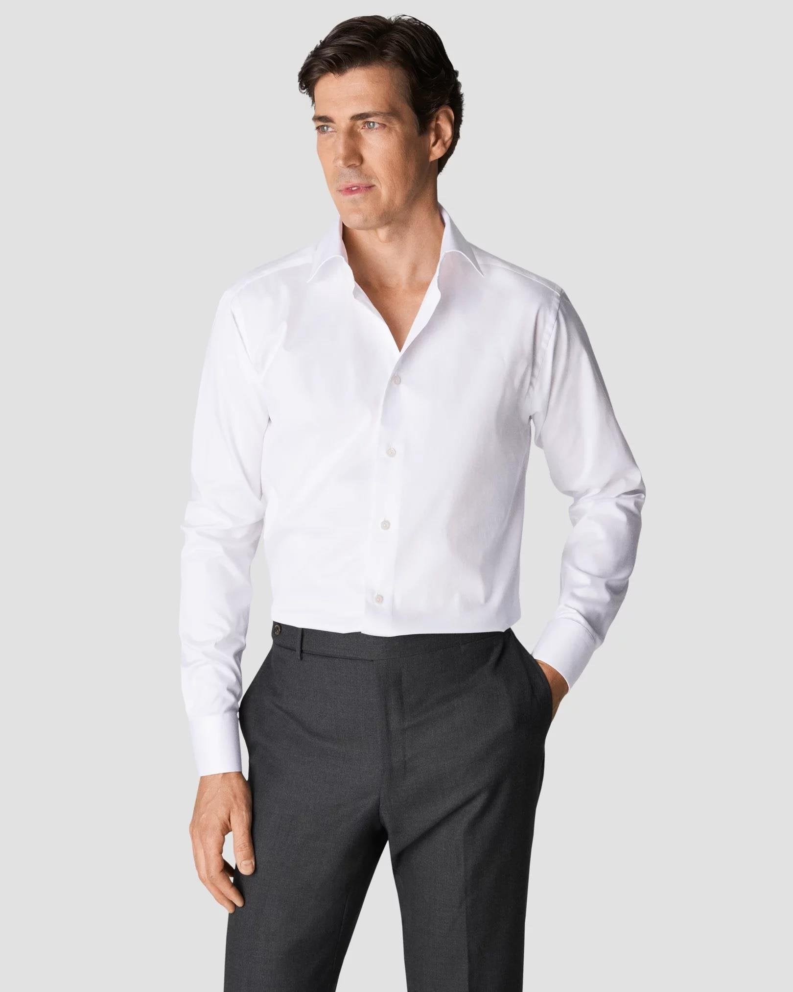 Beyaz Comfort Esnek Pamuk Twill Gömlek - Image 1