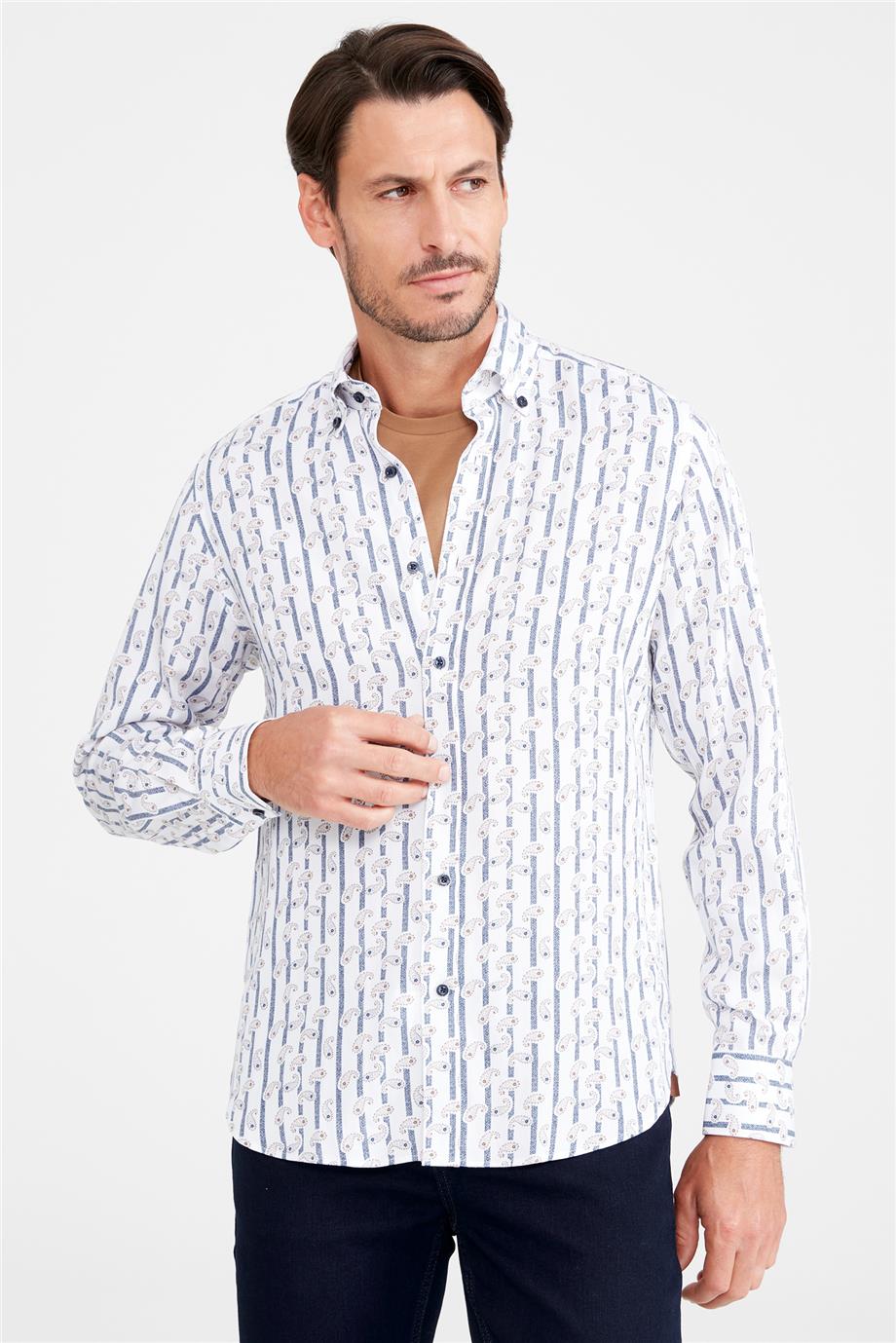 Beyaz Desenli Pamuk Gömlek - Image 1