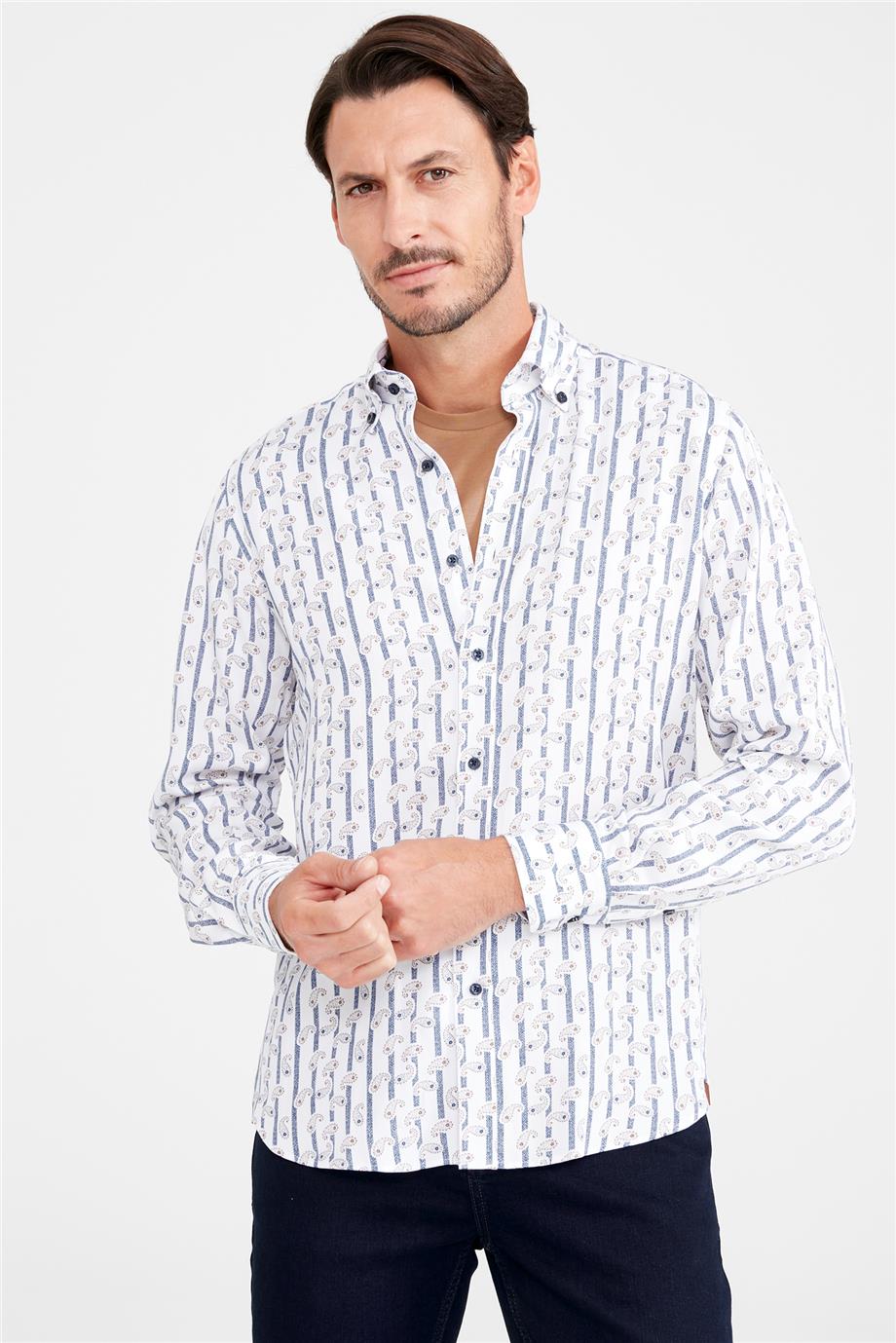 Beyaz Desenli Pamuk Gömlek - Image 3