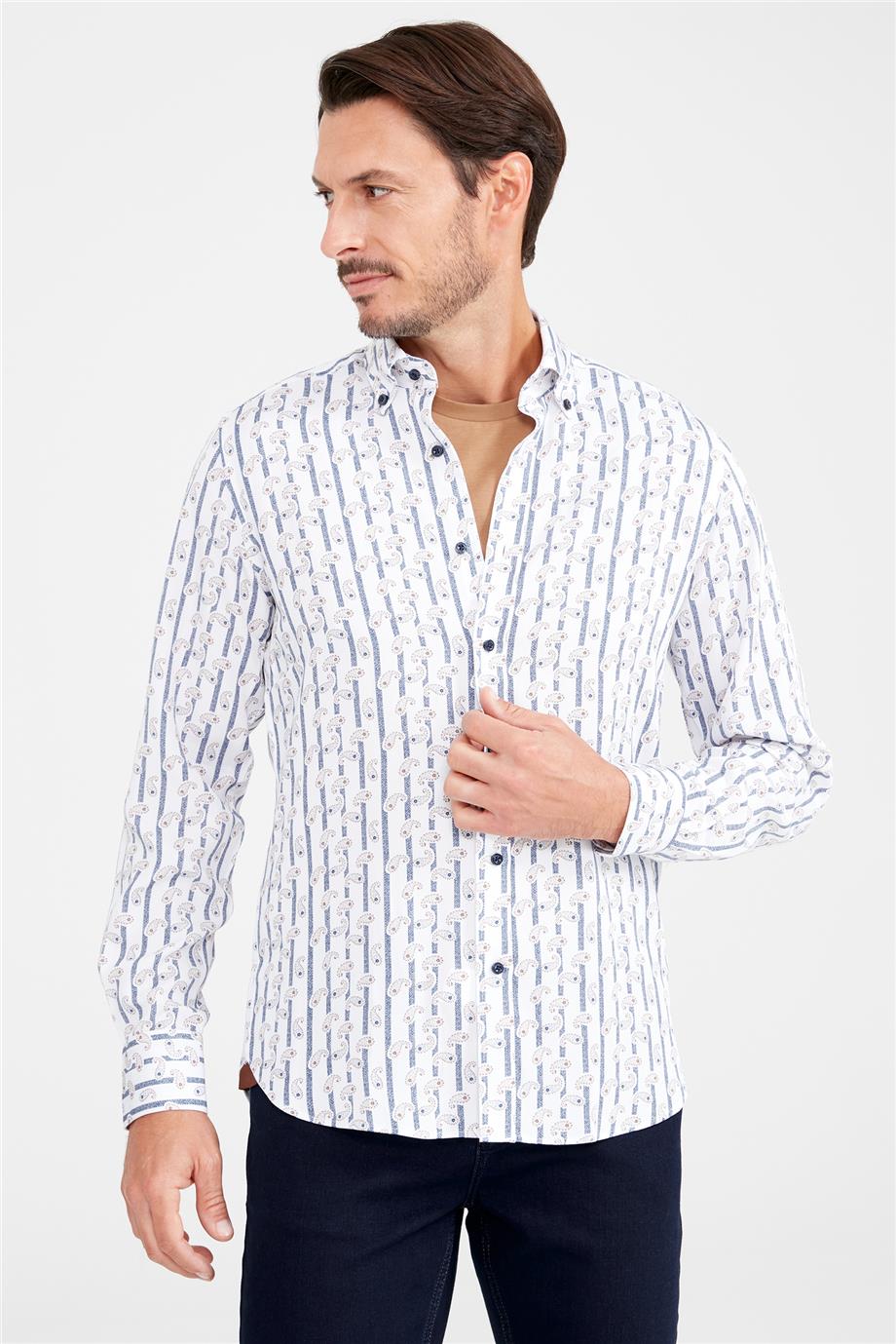 Beyaz Desenli Pamuk Gömlek - Image 2