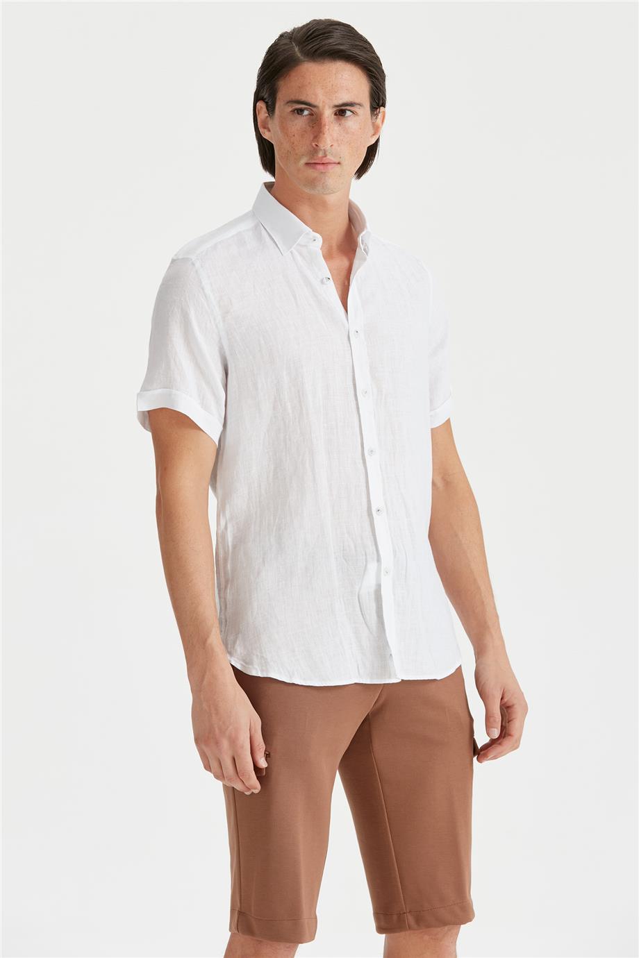 Beyaz Erkek Keten Gömlek - Image 4