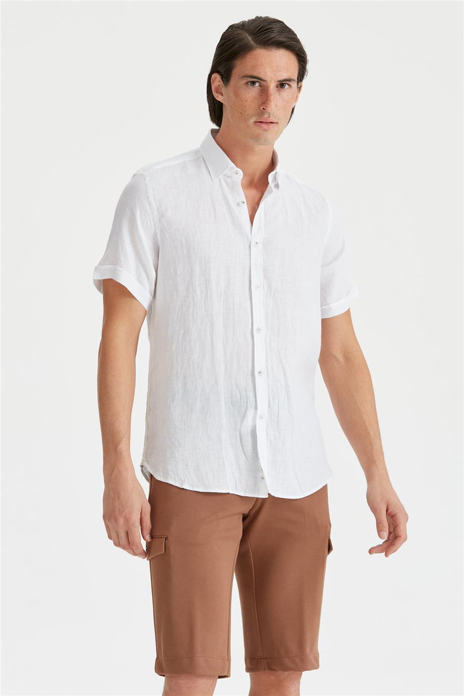 Beyaz Erkek Keten Gömlek - Image 5