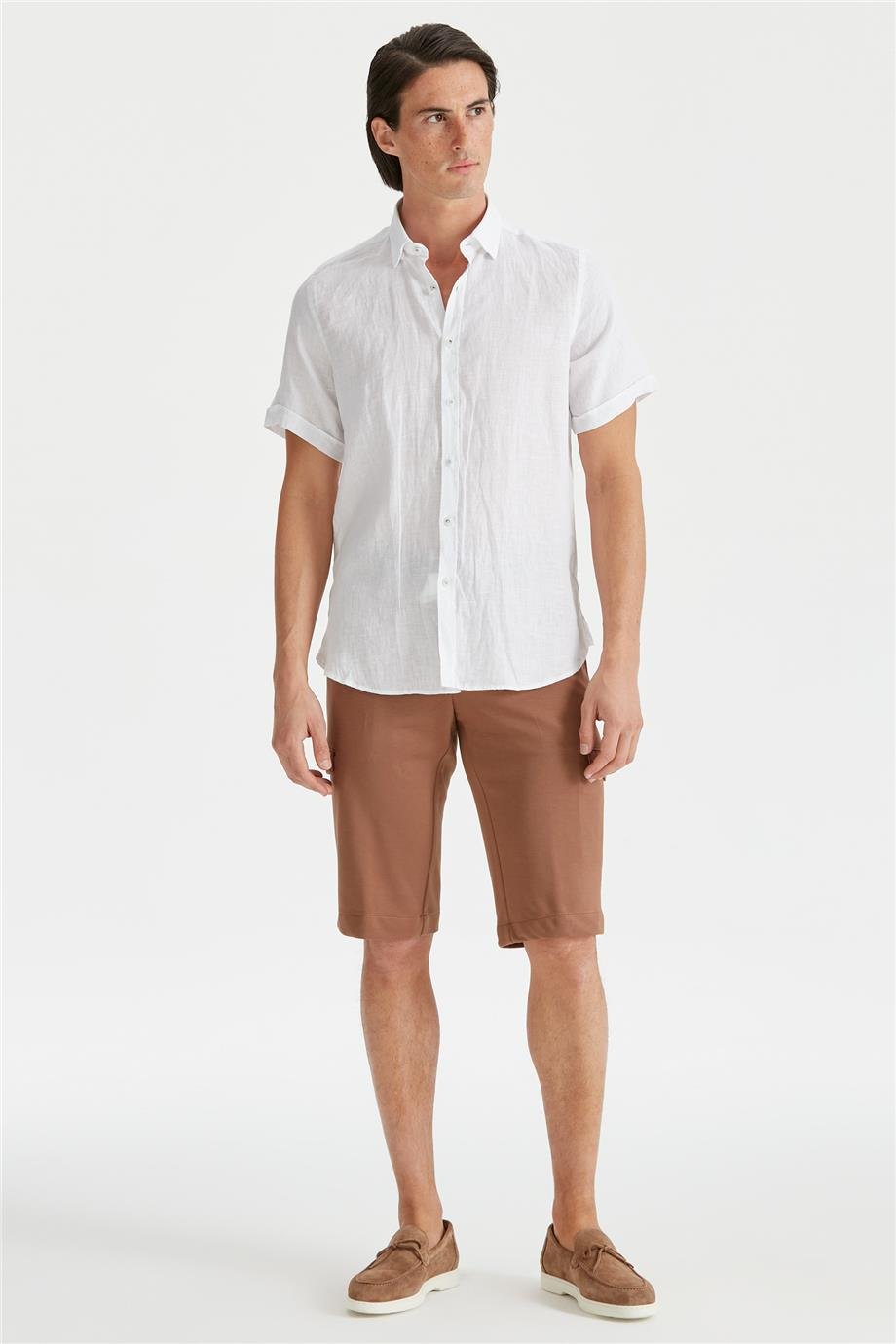 Beyaz Erkek Keten Gömlek - Image 3