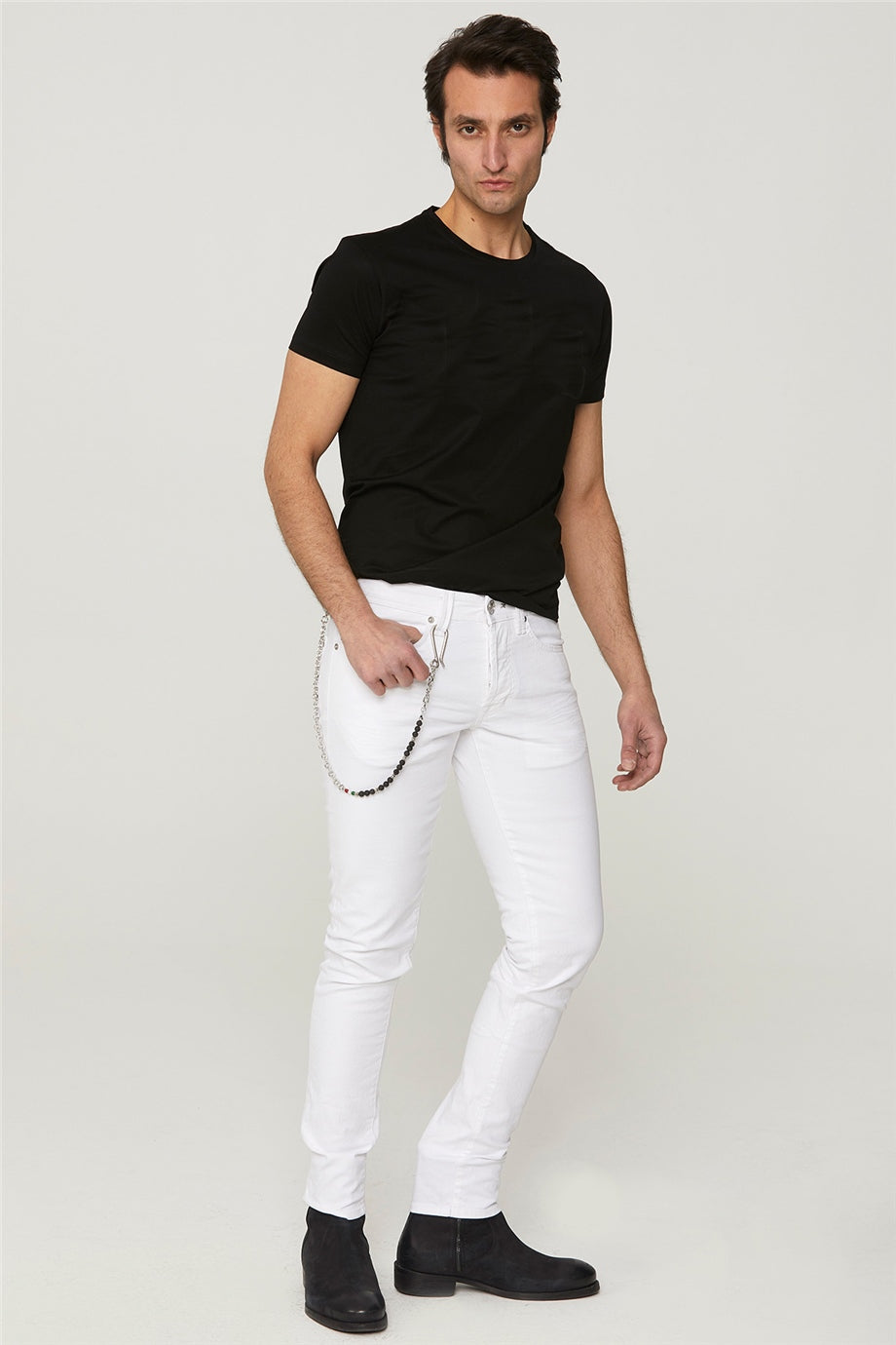 Beyaz Eskitme Denim Pantolon - 2