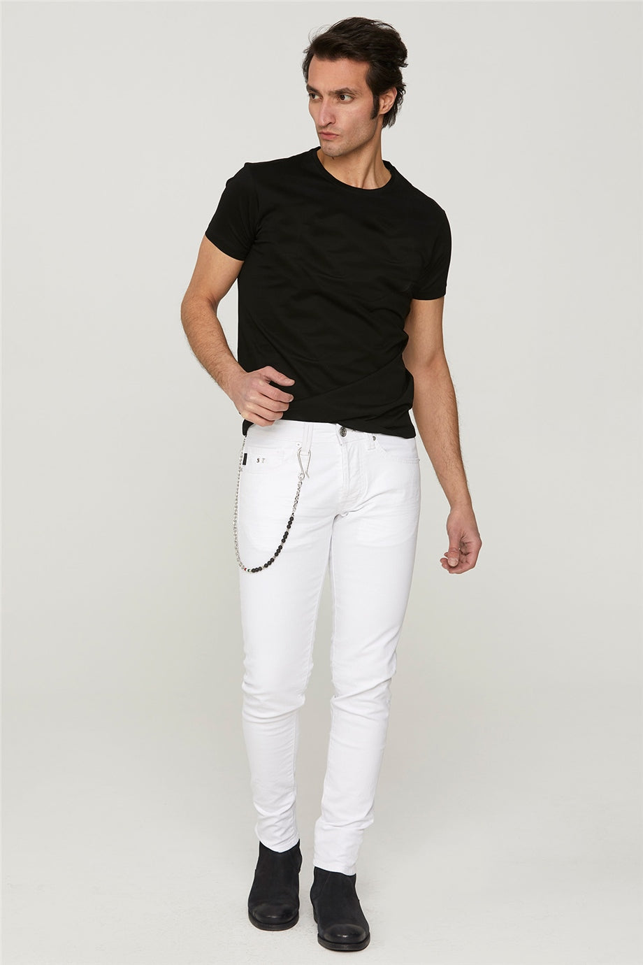 Beyaz Eskitme Denim Pantolon - 1
