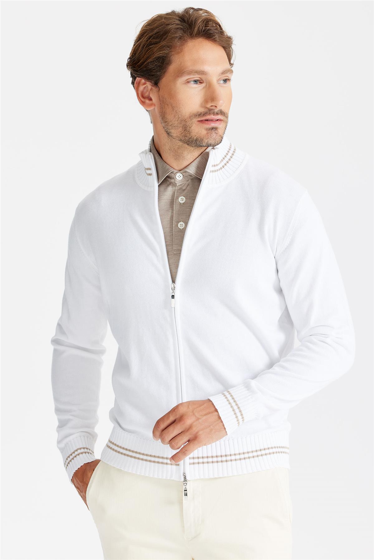 Beyaz Fermuarlı Pamuk Hırka - Image 3