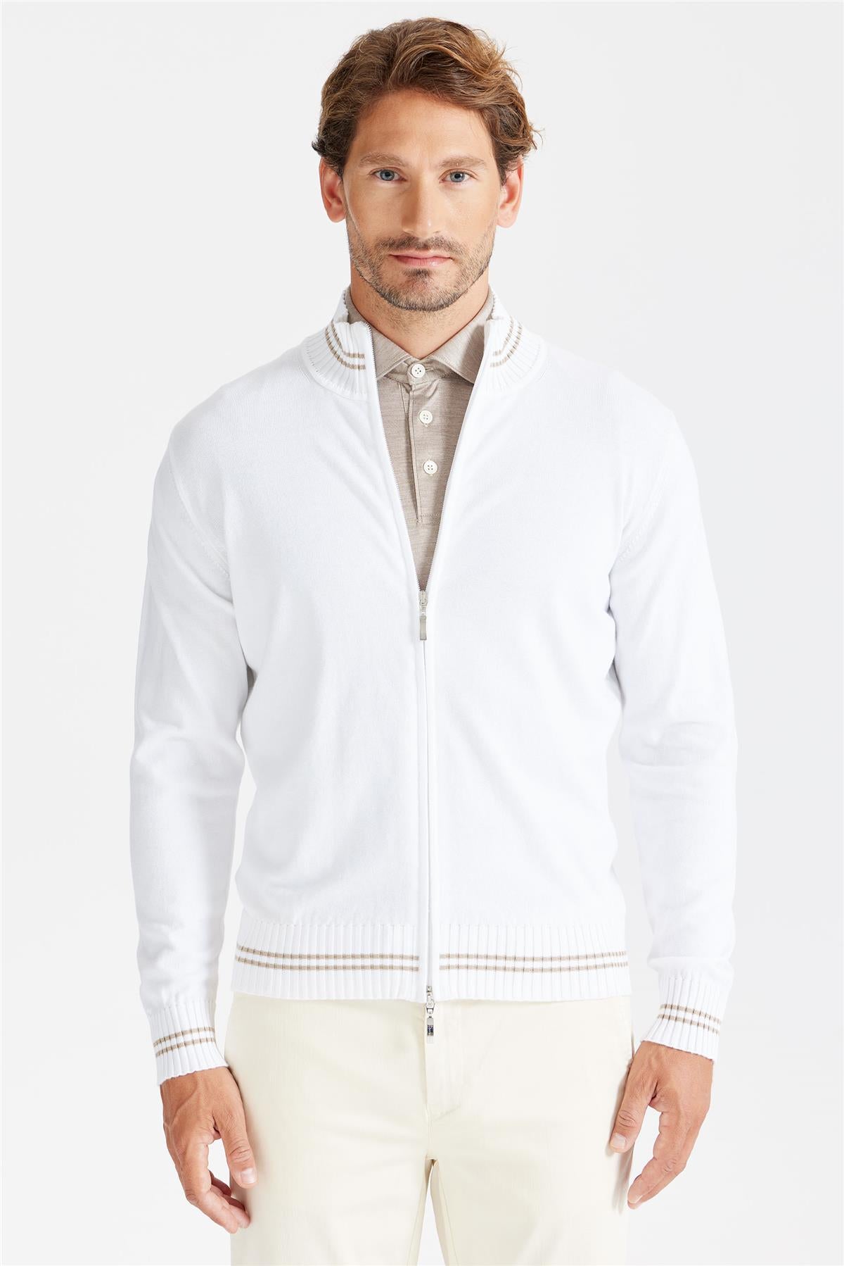 Beyaz Fermuarlı Pamuk Hırka - Image 1