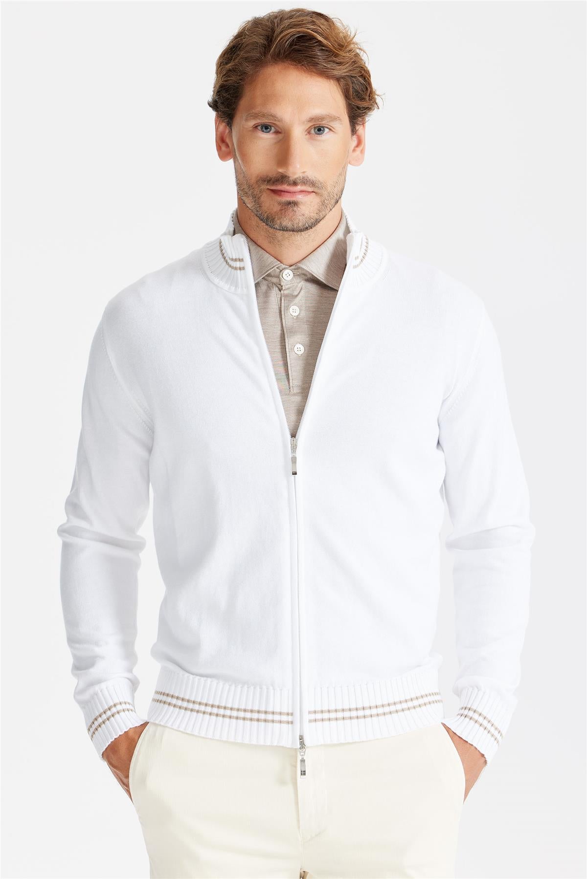 Beyaz Fermuarlı Pamuk Hırka - Image 2