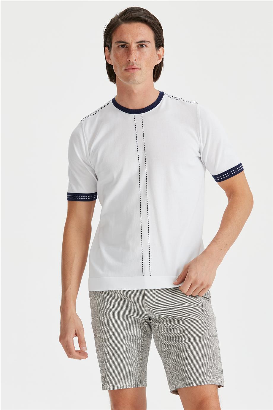 Beyaz Kısa Kollu Pamuk Triko - Image 1