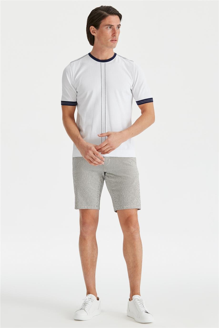 Beyaz Kısa Kollu Pamuk Triko - Image 3