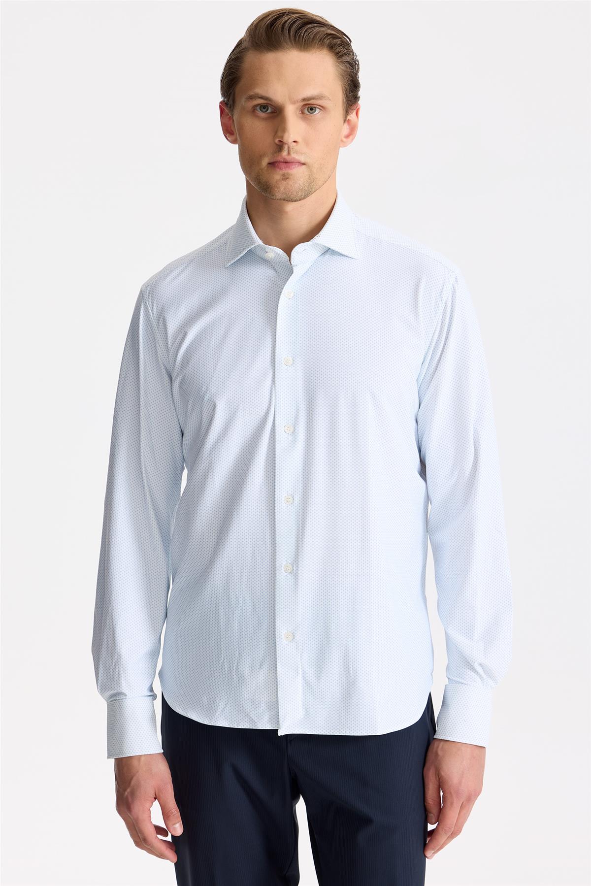 Beyaz Mavi Desenli Teknik Gömlek - Image 2