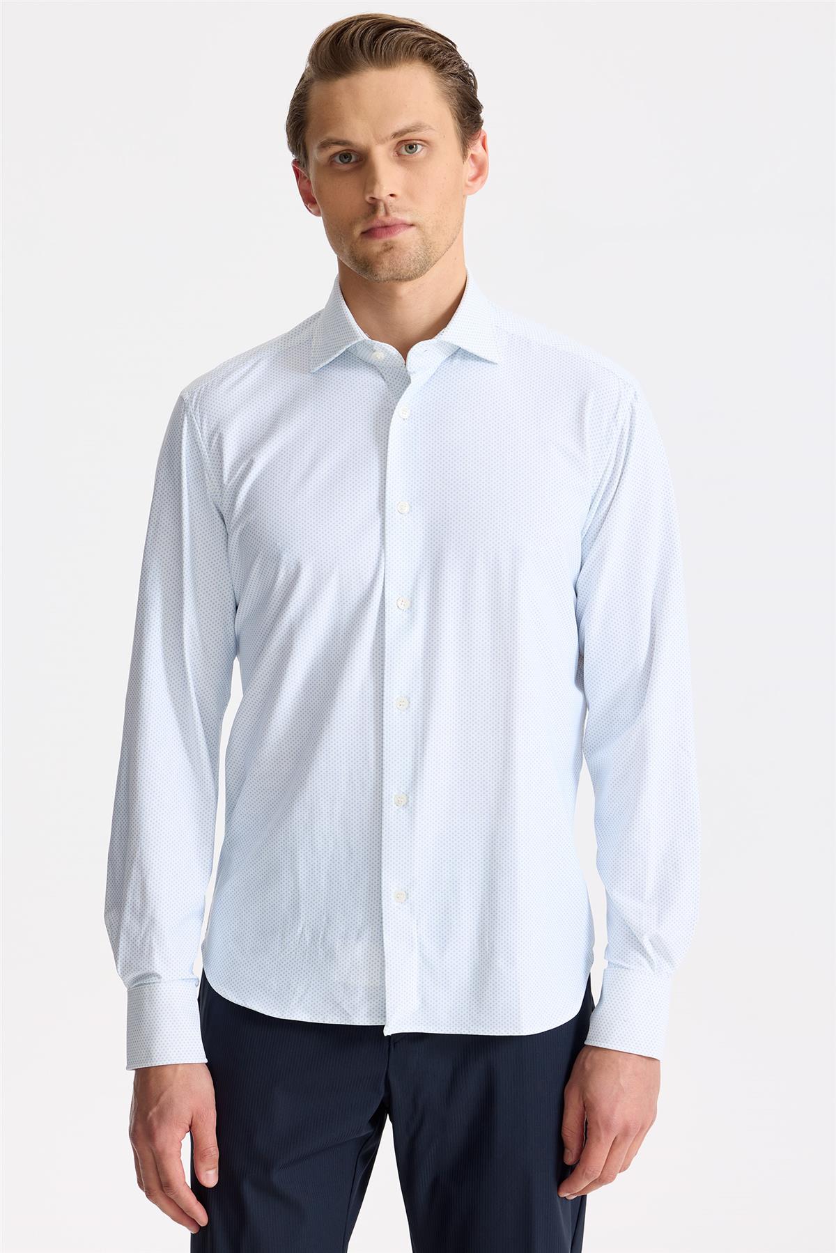 Beyaz Mavi Desenli Teknik Gömlek - Image 1