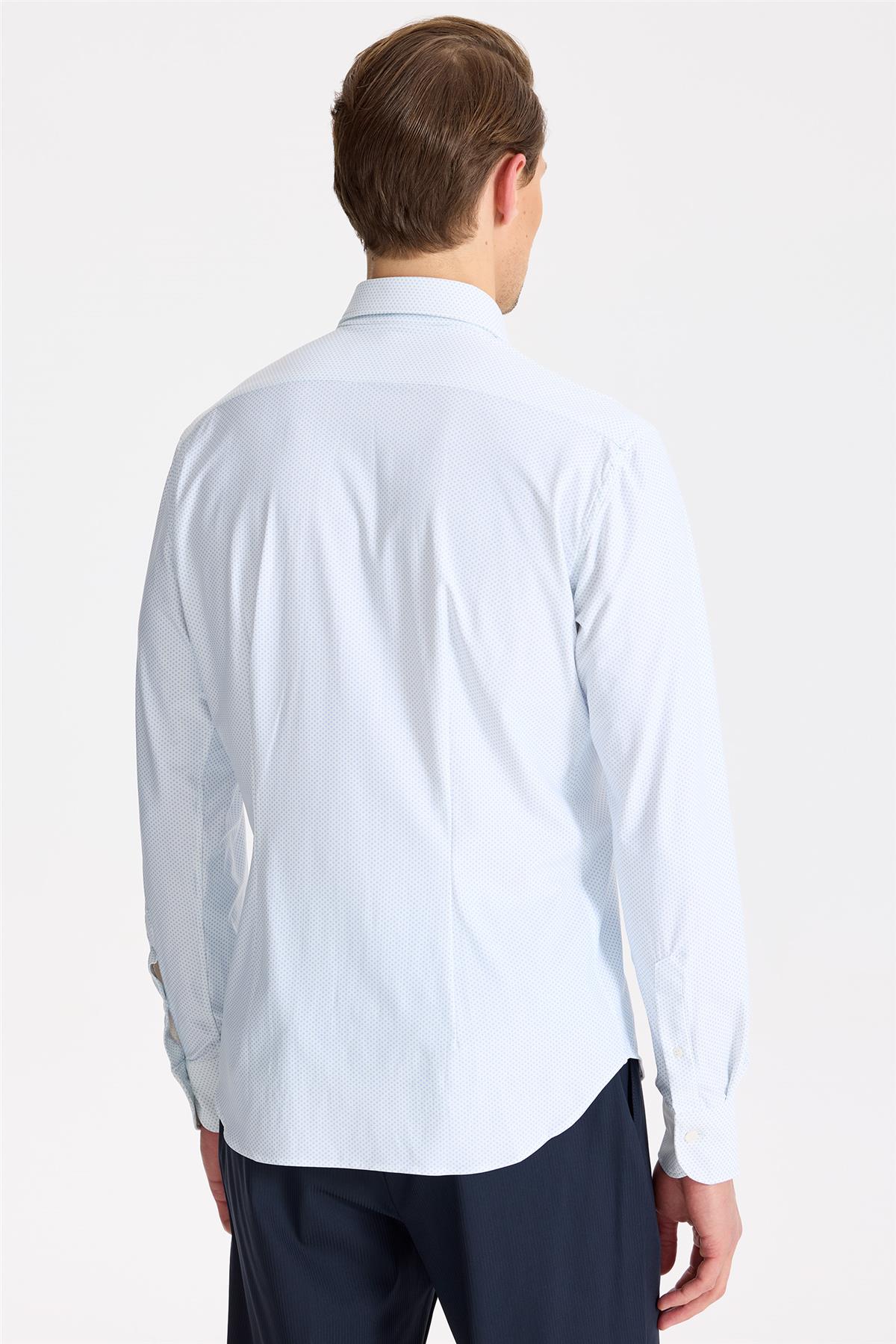 Beyaz Mavi Desenli Teknik Gömlek - Image 5
