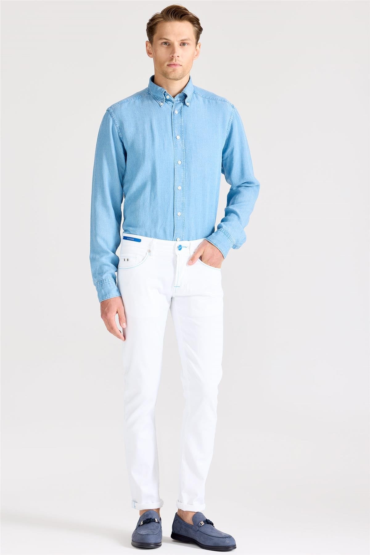 Beyaz Murano Pamuk Denim Pantolon - Image 5