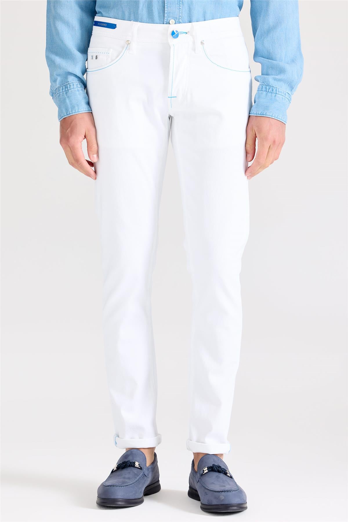 Beyaz Murano Pamuk Denim Pantolon - 1