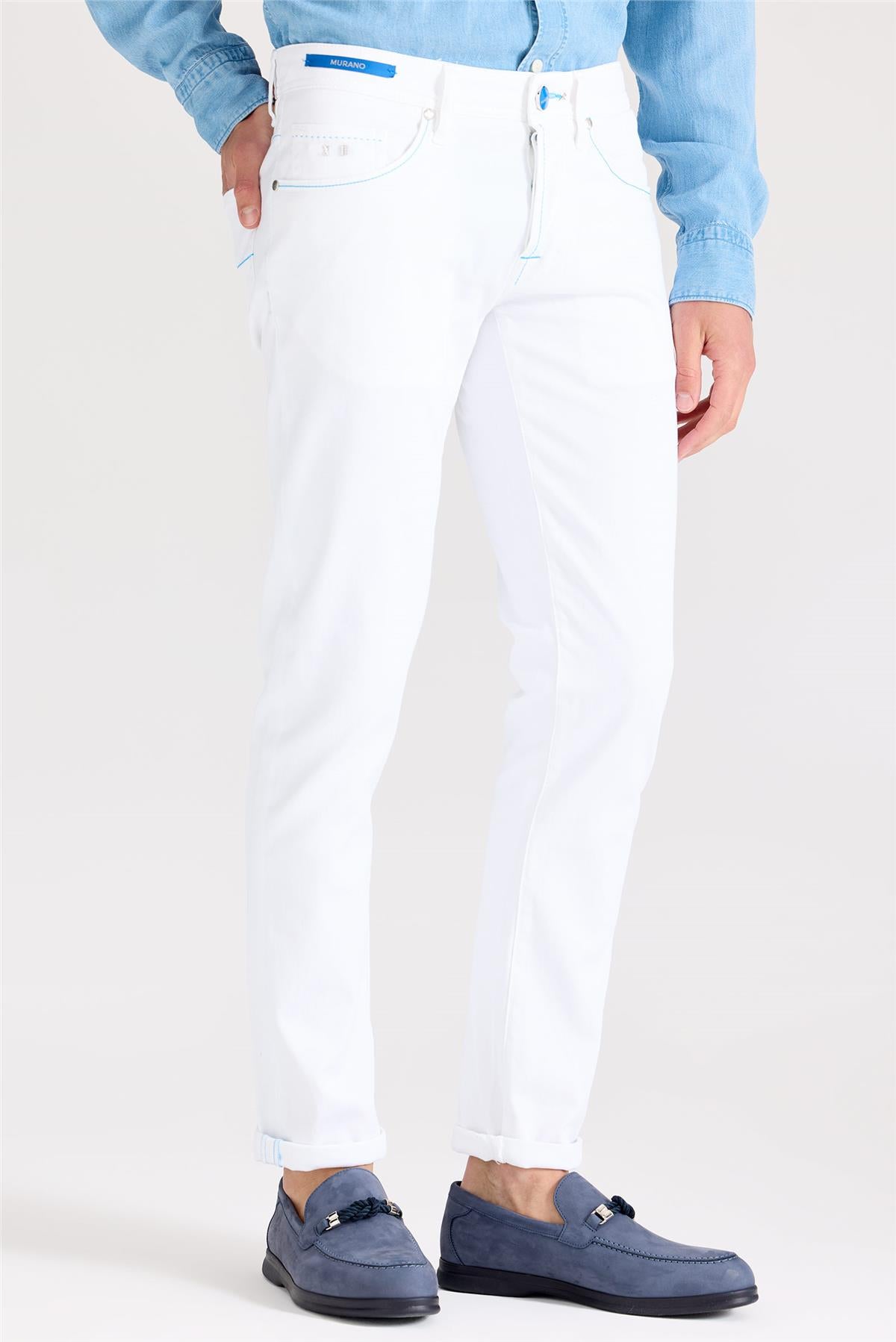 Beyaz Murano Pamuk Denim Pantolon - 7