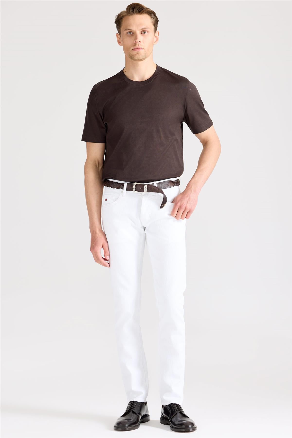 Beyaz Pamuk Denim Pantolon - Image 4