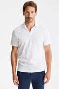 Beyaz Pamuk Keten Polo Yaka T-Shirt - Image 1
