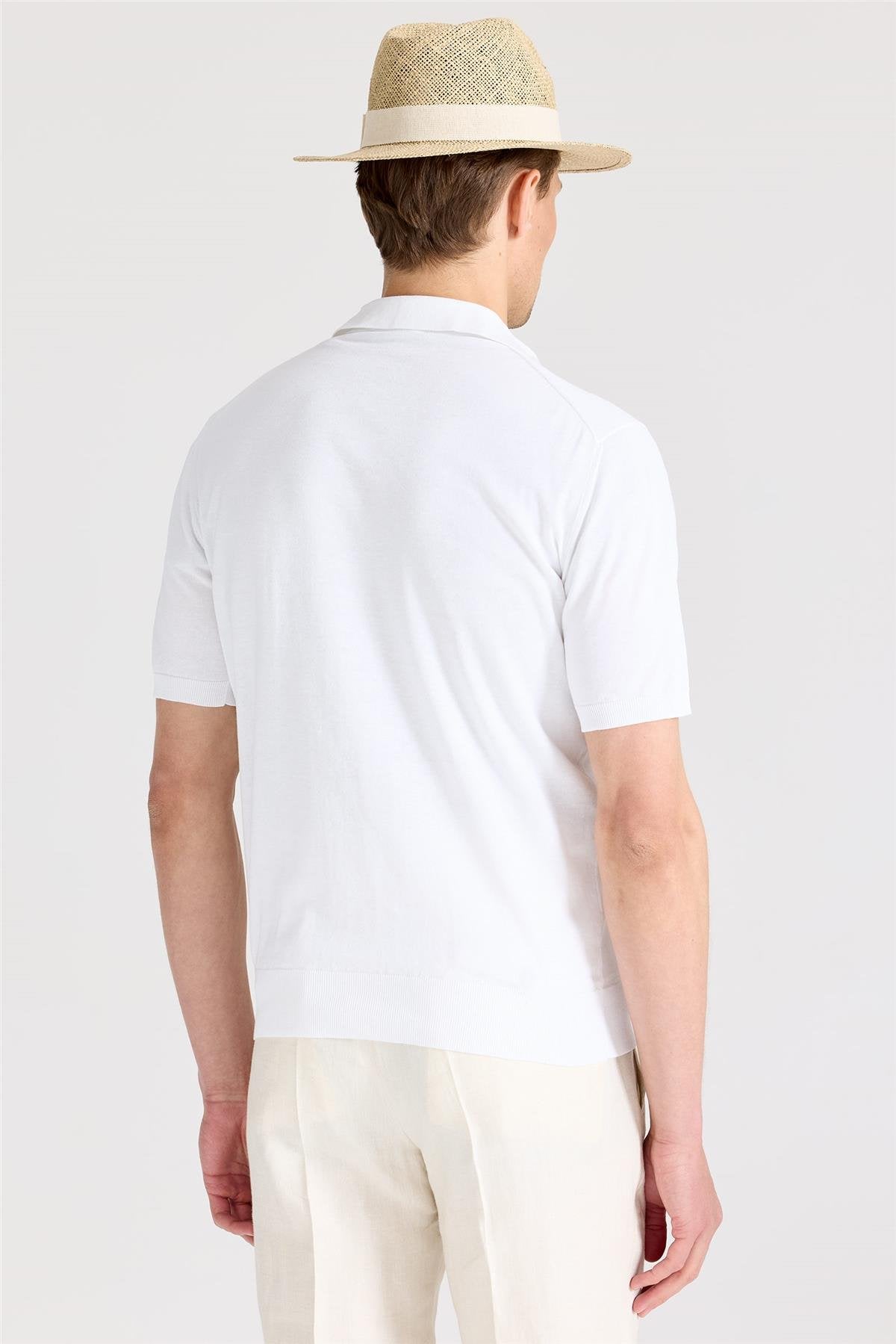 Beyaz Polo Yaka Pamuk Triko