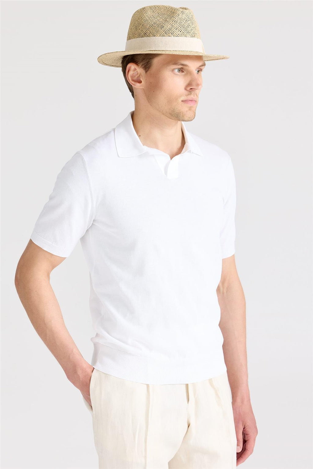 Beyaz Polo Yaka Pamuk Triko