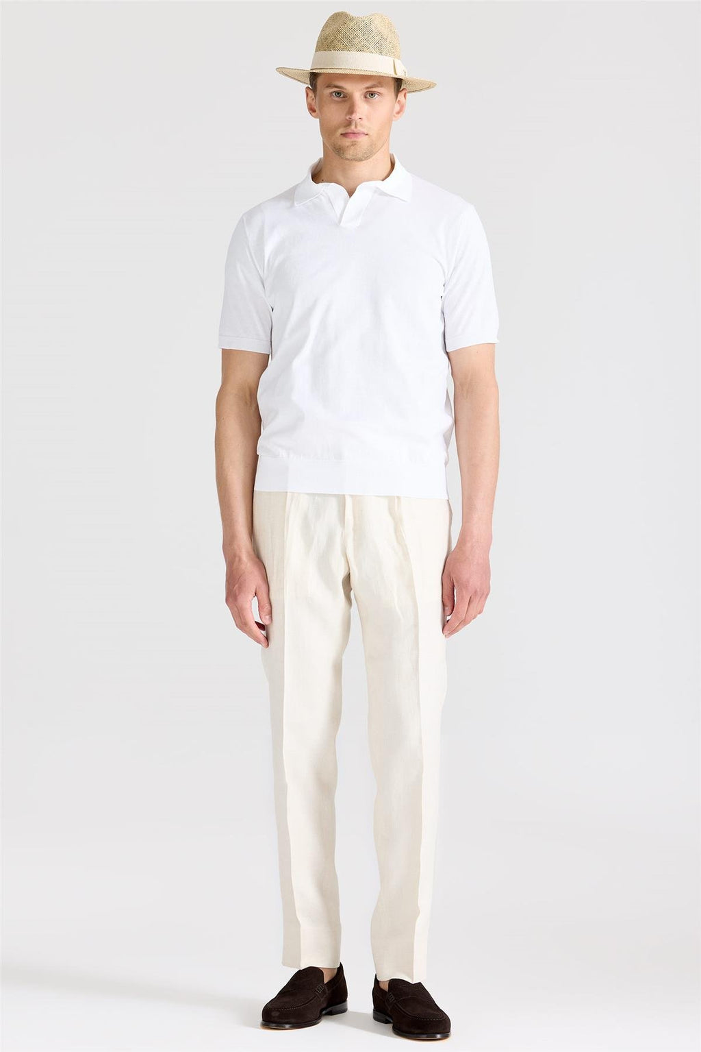 Beyaz Polo Yaka Pamuk Triko
